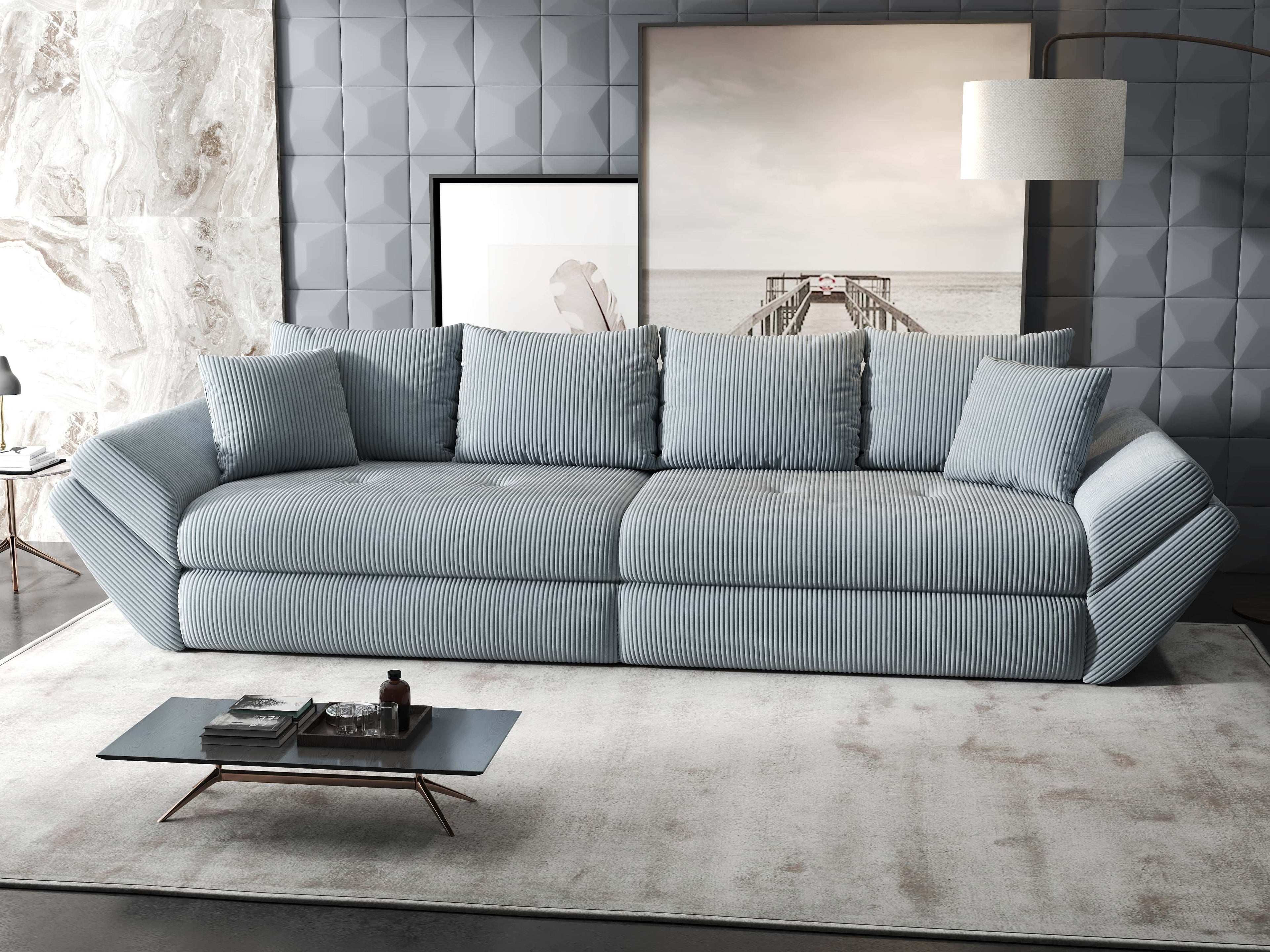 Canapea extensibilă dumonde cu ladă de depozitare si sezut confortabil din spuma high-density, Loana Zoom Gri 300x100 cm