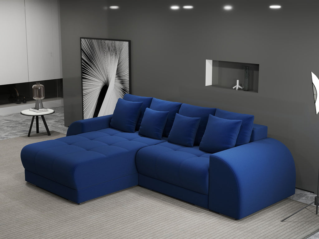 Colțar extensibil dumonde cu ladă de depozitare si sezut confortabil din spuma high-density, Verona Royal Albastru 290x185 cm