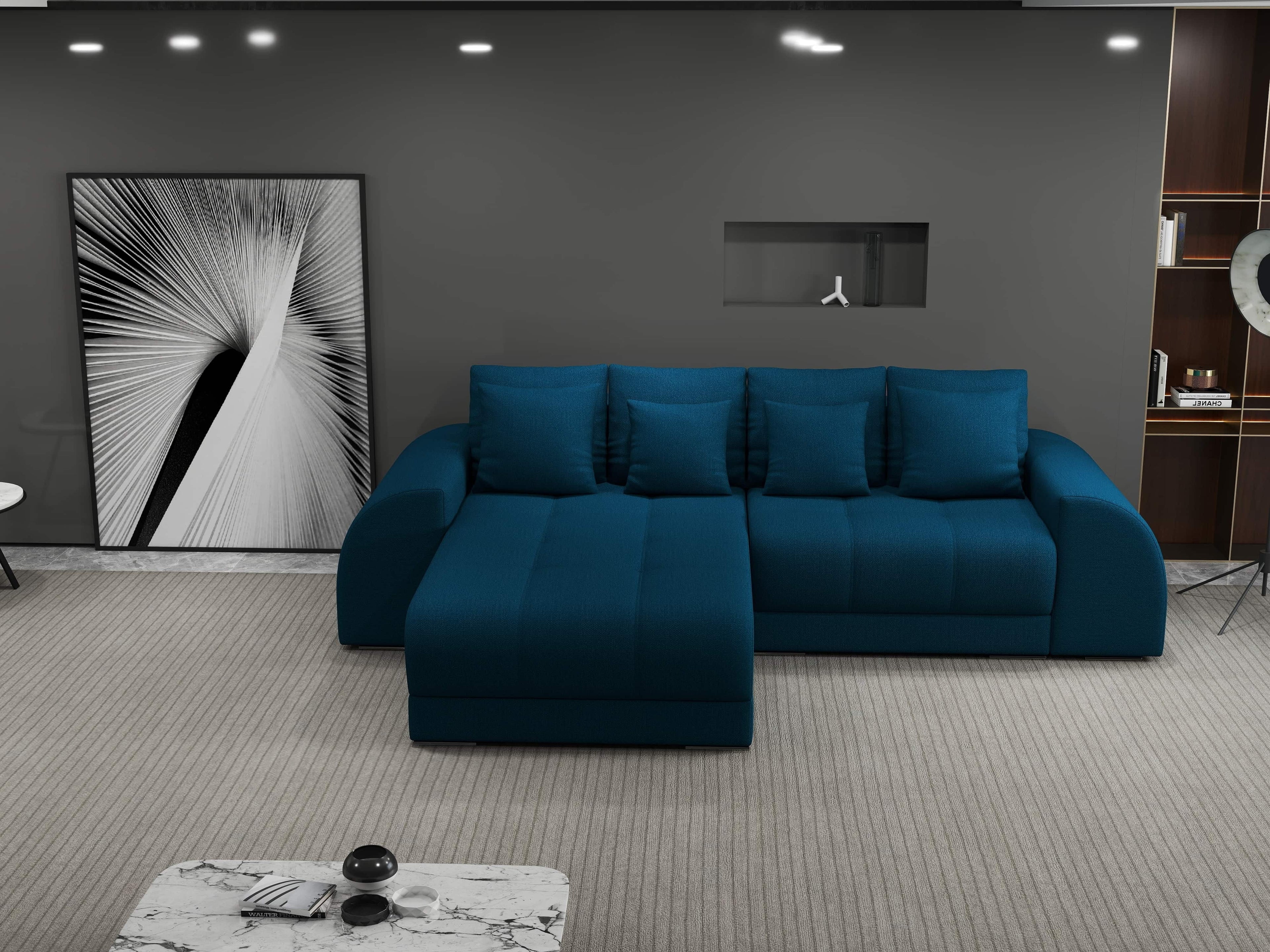 Colțar extensibil dumonde cu ladă de depozitare si sezut confortabil din spuma high-density, Verona Enjoy Petrol 290x185 cm