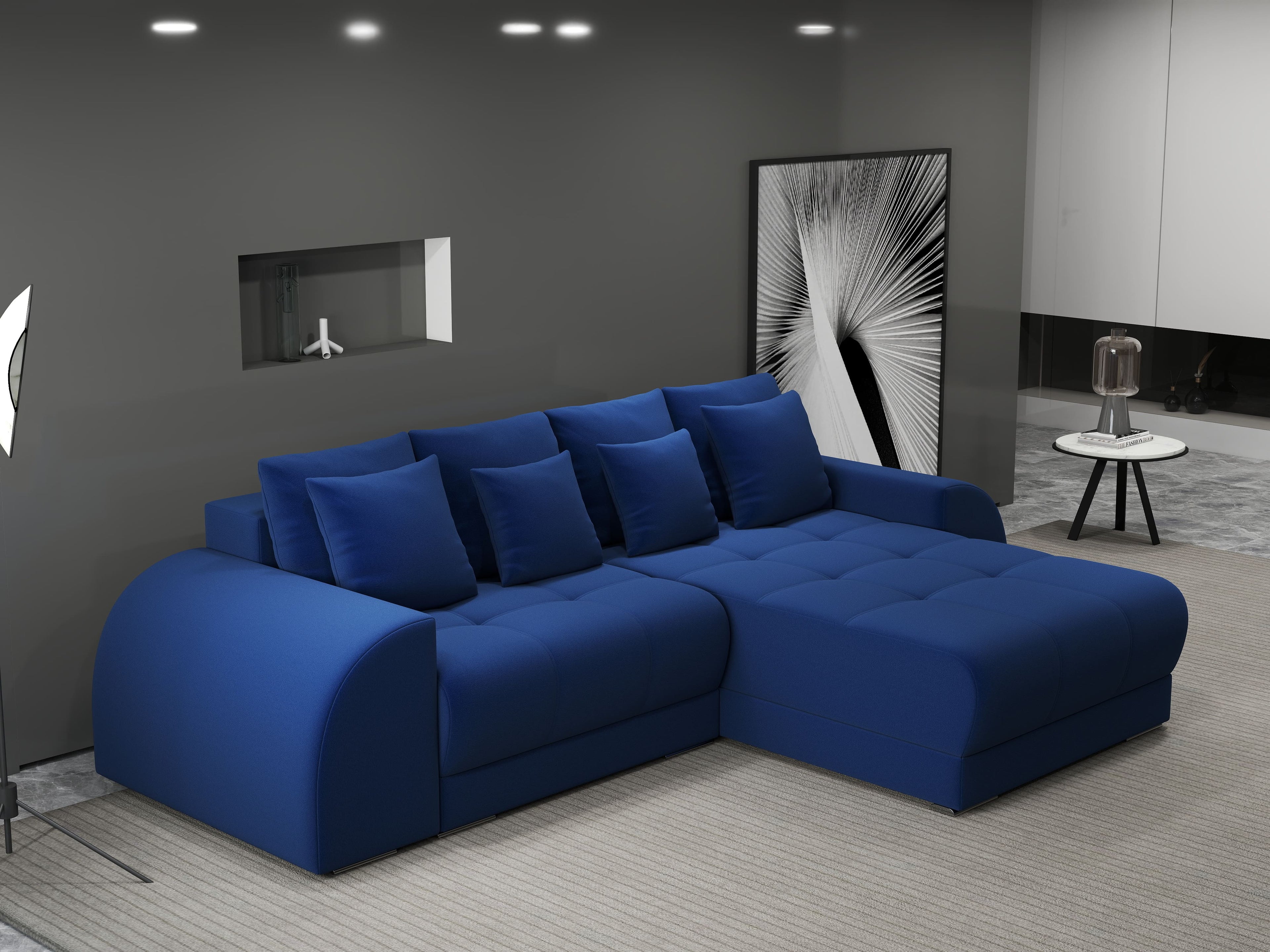 Colțar extensibil dumonde cu ladă de depozitare si sezut confortabil din spuma high-density, Verona Royal Albastru II 290x185 cm