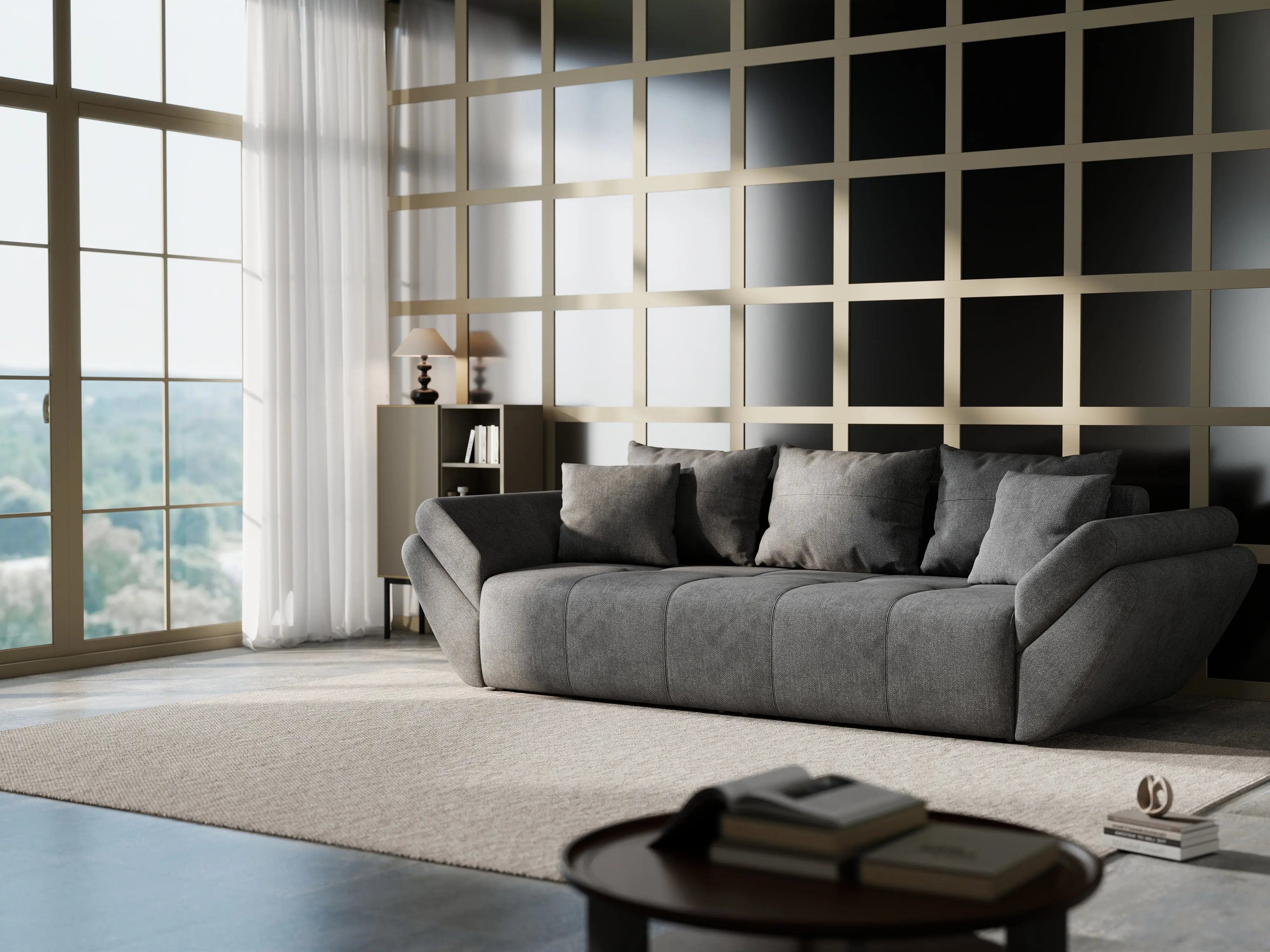 Canapea extensibilă dumonde cu ladă de depozitare si sezut confortabil din spuma high-density, Berlin Enjoy Kaki 250x100 cm