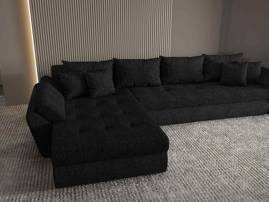 Colțar extensibil dumonde cu ladă de depozitare si sezut confortabil din spuma high-density, Loana XL Enjoy Negru 335x185 cm