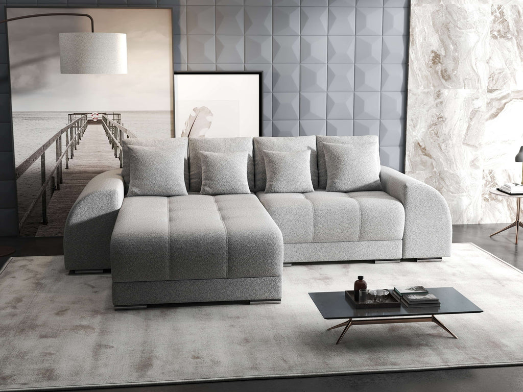 Colțar extensibil dumonde cu ladă de depozitare si sezut confortabil din spuma high-density, Verona Euphoria Dove 290x185 cm