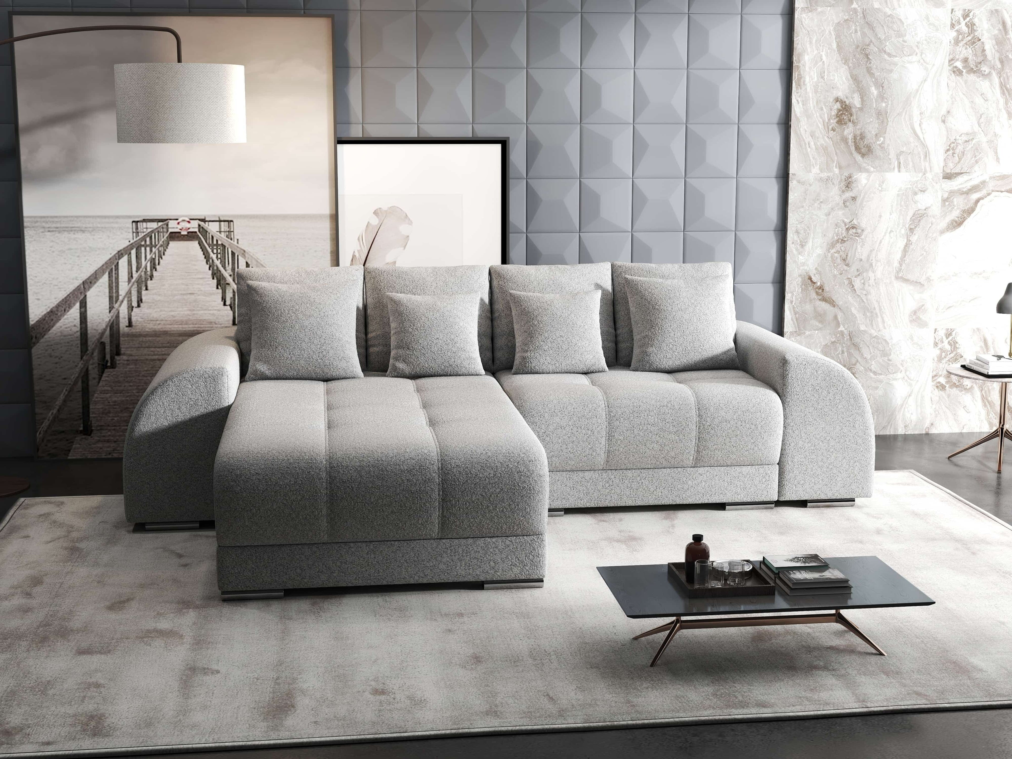 Colțar extensibil dumonde cu ladă de depozitare si sezut confortabil din spuma high-density, Verona Euphoria Dove 290x185 cm