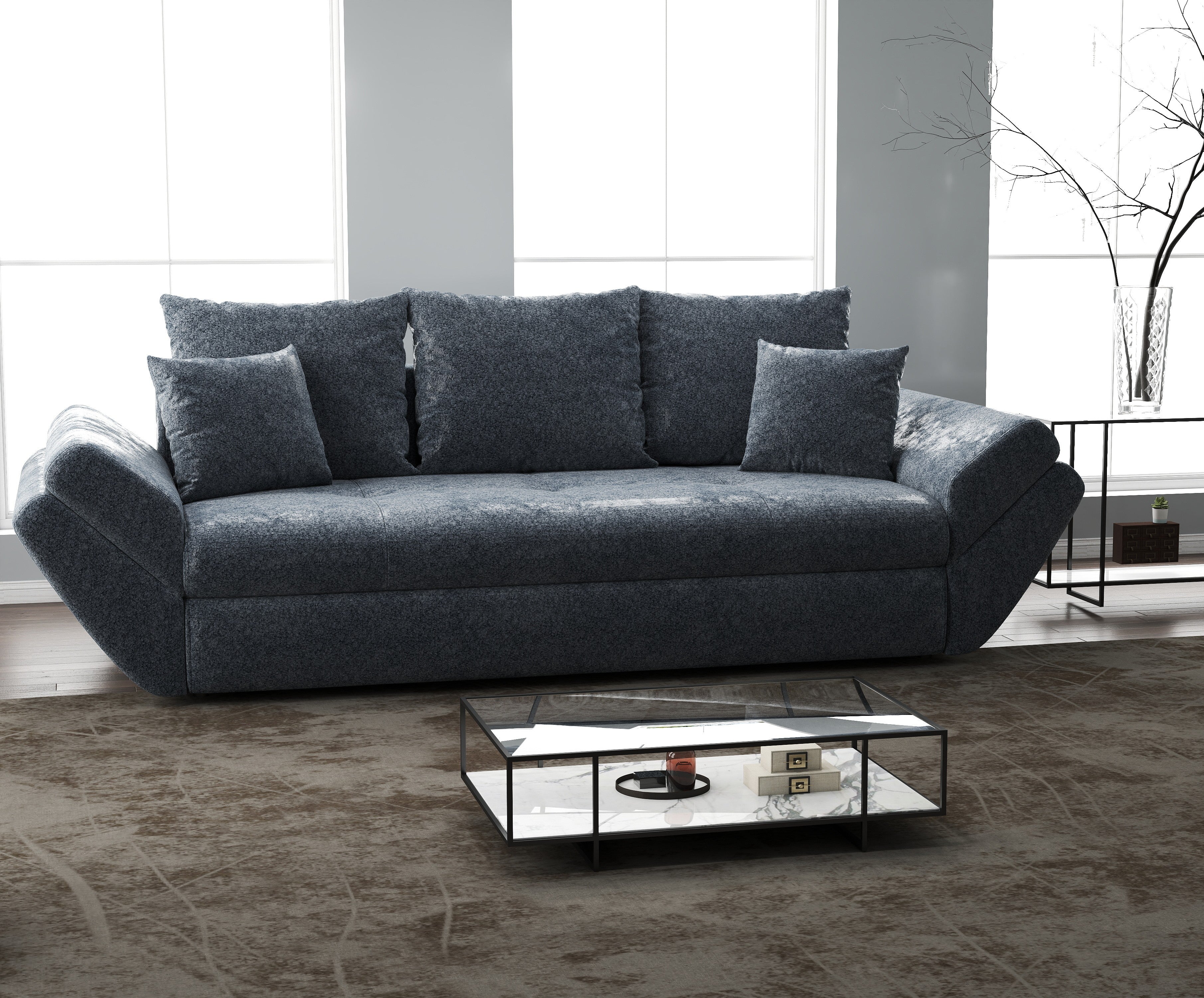 Canapea extensibilă dumonde cu ladă de depozitare si sezut confortabil din spuma high-density, Loana Euphoria Grafit 250x100 cm