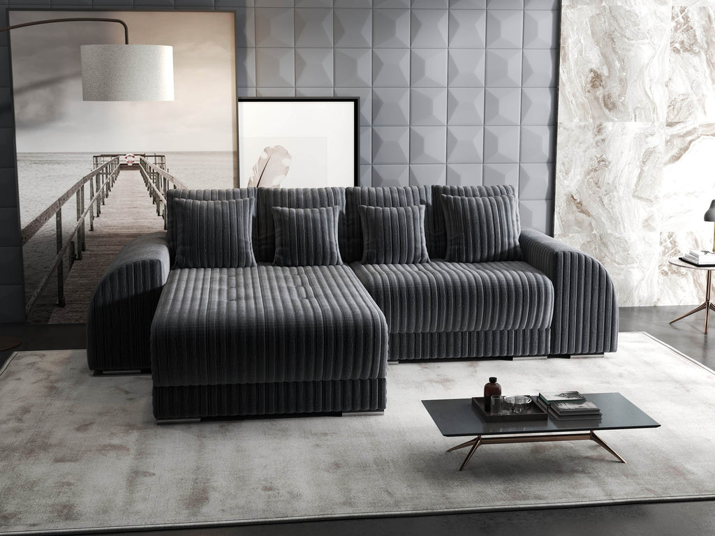 Colțar extensibil dumonde cu ladă de depozitare si sezut confortabil din spuma high-density, Verona Ambience Gri 290x185 cm