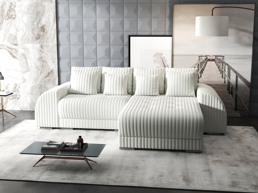 Colțar extensibil dumonde cu ladă de depozitare si sezut confortabil din spuma high-density, Verona Ambience Ivory II 290x185 cm