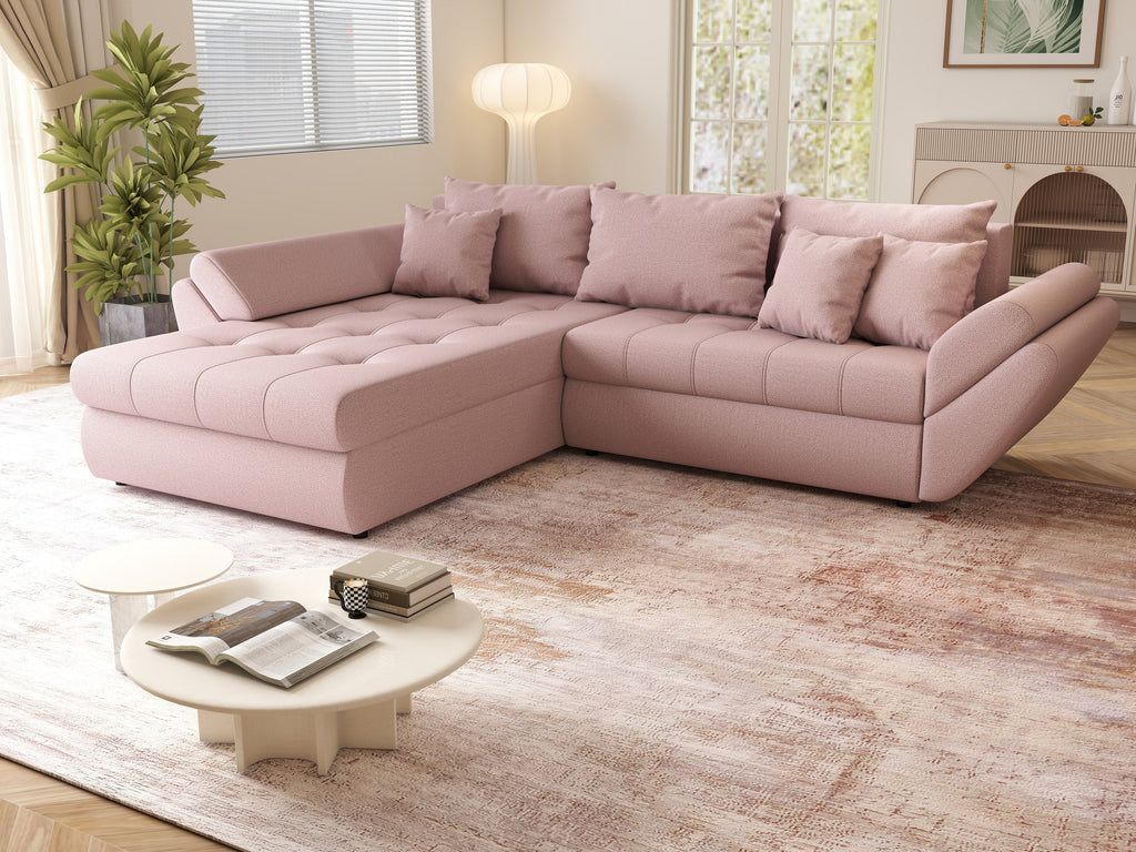 Colțar extensibil dumonde cu ladă de depozitare si sezut confortabil din spuma high-density, Loana Enjoy Flamingo 270x185 cm