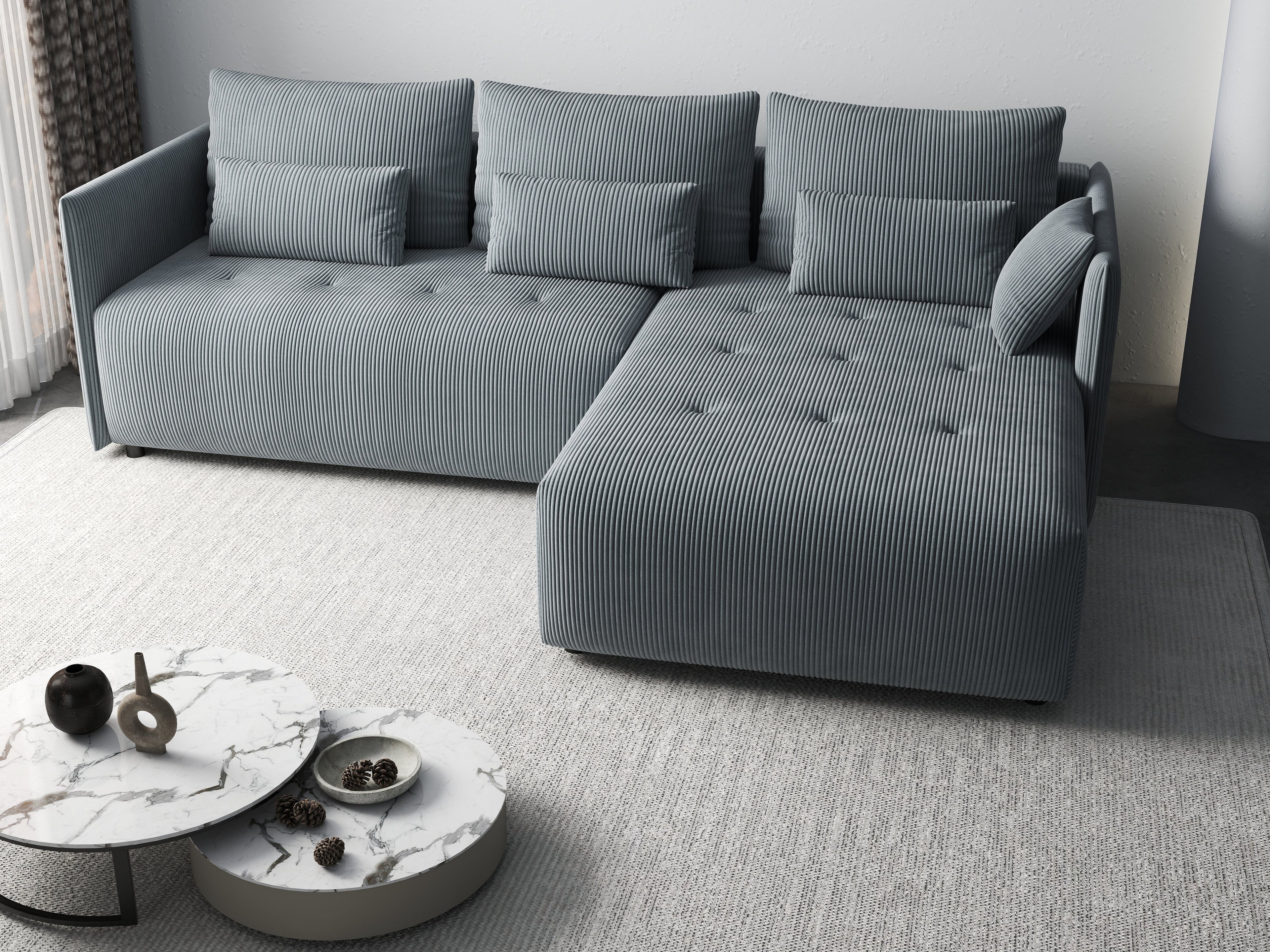 Colțar extensibil dumonde cu ladă de depozitare si sezut confortabil din spuma high-density, Malta Zoom Grey II 235x185 cm
