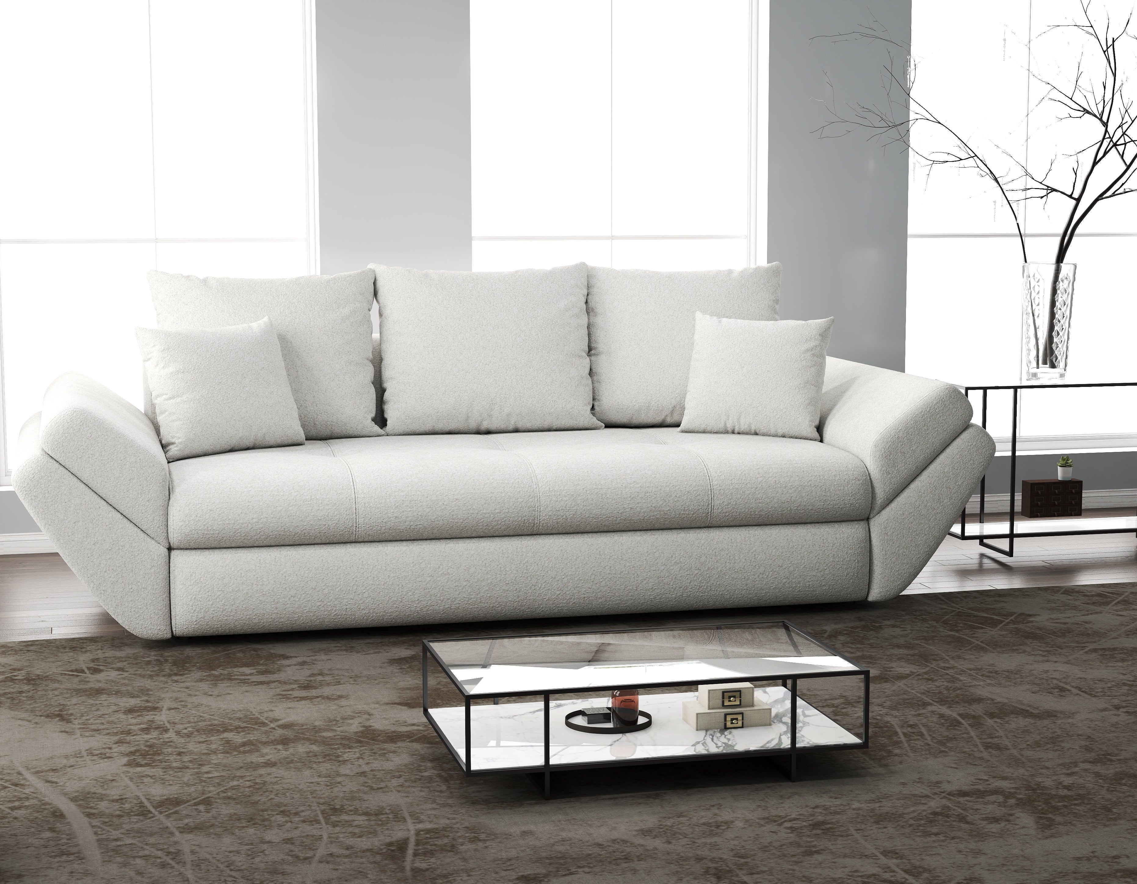 Canapea extensibilă dumonde cu ladă de depozitare si sezut confortabil din spuma high-density, Loana Euphoria Ivory 250x100 cm