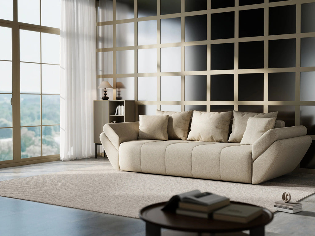 Canapea extensibilă dumonde cu ladă de depozitare si sezut confortabil din spuma high-density, Berlin Enjoy Camel 250x100 cm