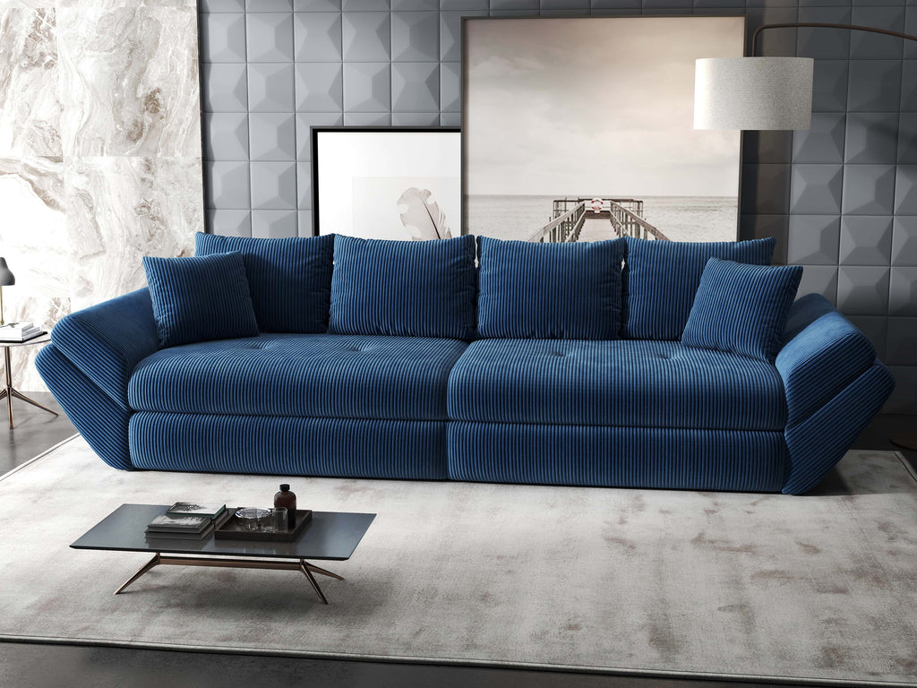 Canapea extensibilă dumonde cu ladă de depozitare si sezut confortabil din spuma high-density, Loana Zoom Albastru 300x100 cm