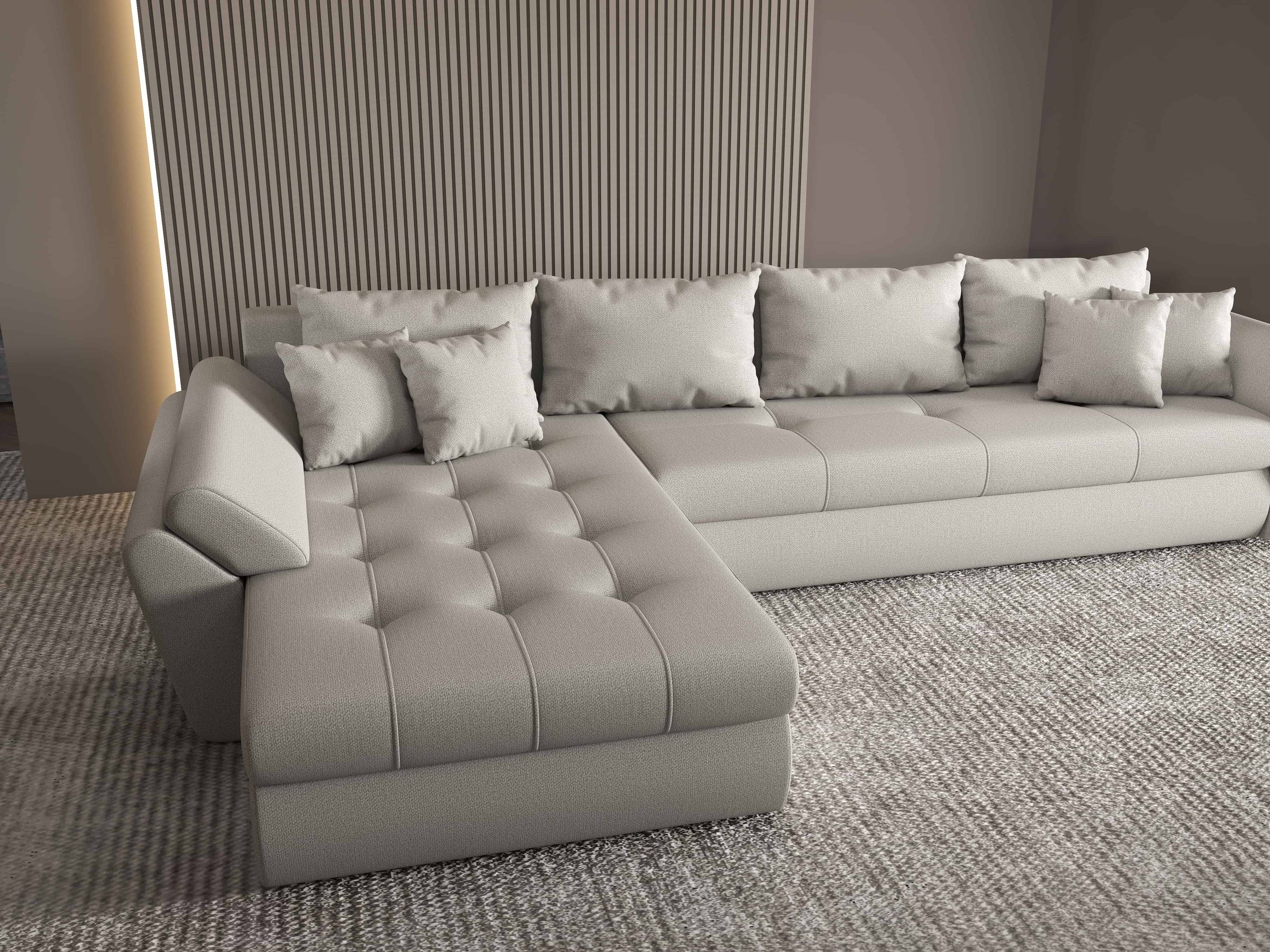 Colțar extensibil dumonde cu ladă de depozitare si sezut confortabil din spuma high-density, Loana XL Enjoy Beige 335x185 cm