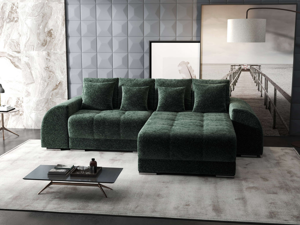 Colțar extensibil dumonde cu ladă de depozitare si sezut confortabil din spuma high-density, Verona Euphoria Verde II 290x185 cm