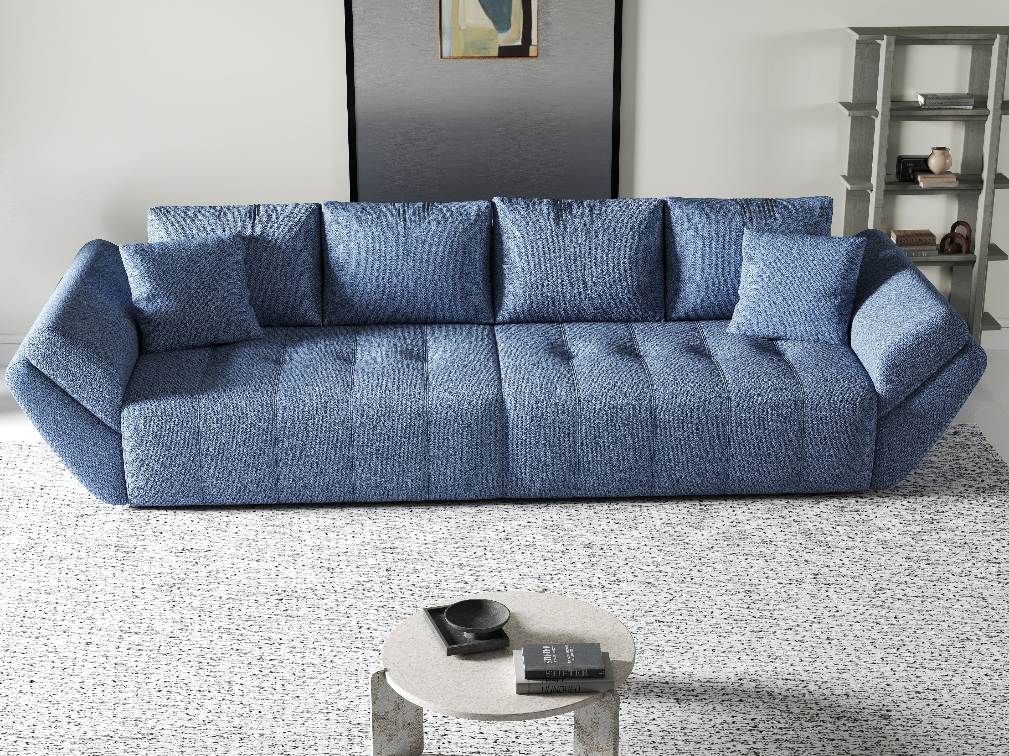 Canapea extensibilă dumonde cu ladă de depozitare si sezut confortabil din spuma high-density, Berlin Enjoy Blue 300x100 cm