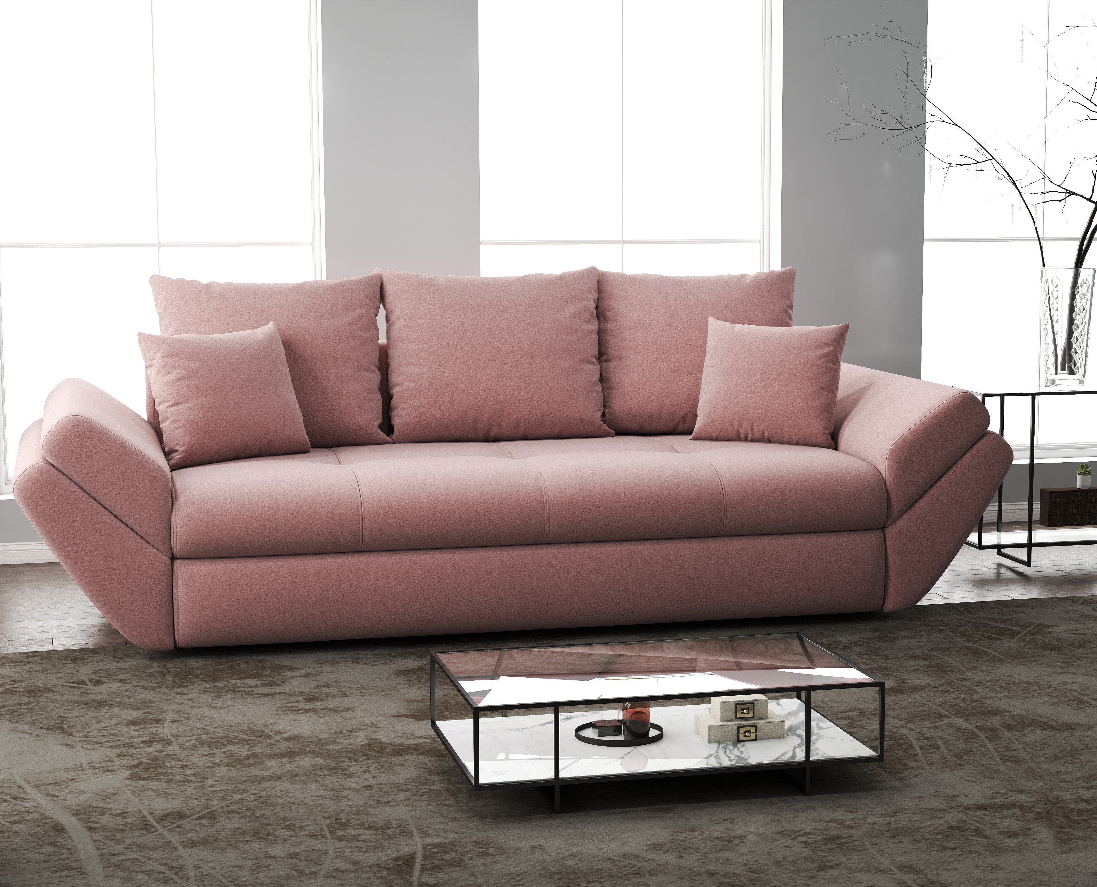 Canapea extensibilă dumonde cu ladă de depozitare si sezut confortabil din spuma high-density, Loana Royal Pink 250x100 cm