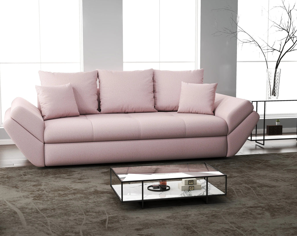 Canapea extensibilă dumonde cu ladă de depozitare si sezut confortabil din spuma high-density, Loana Enjoy Flamingo 250x100 cm