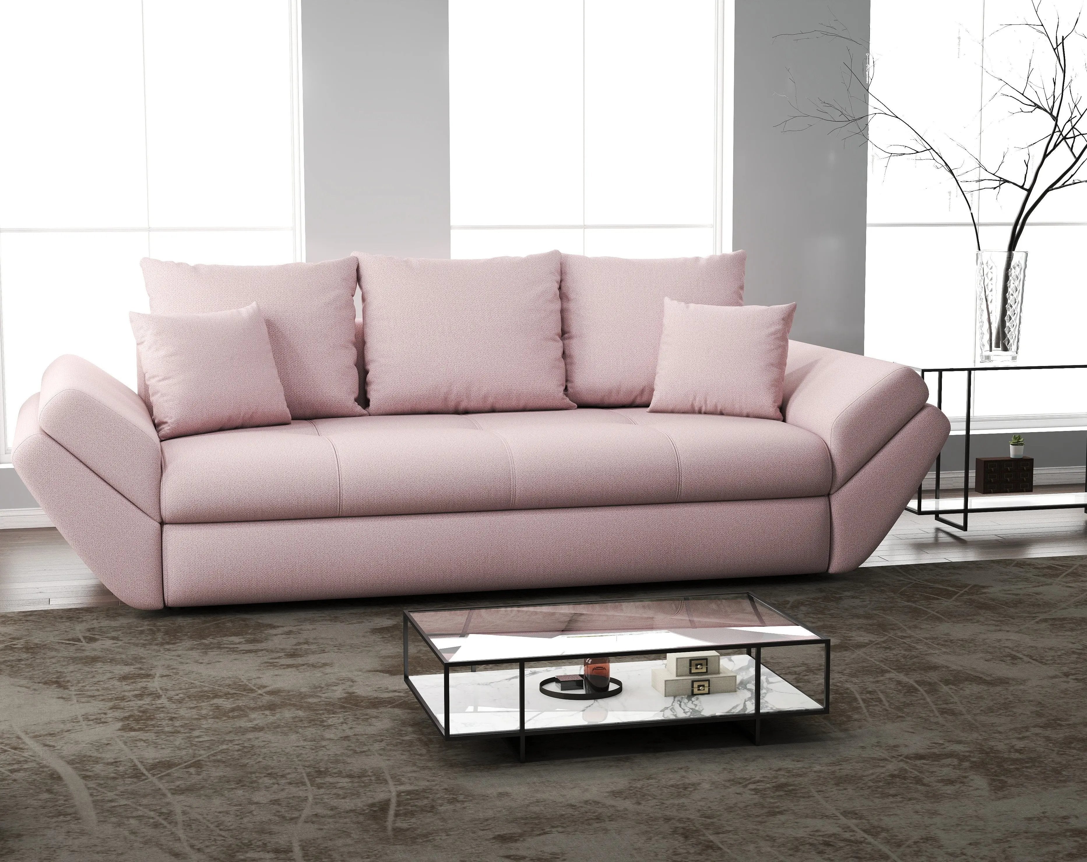 Canapea extensibilă dumonde cu ladă de depozitare si sezut confortabil din spuma high-density, Loana Enjoy Flamingo 250x100 cm