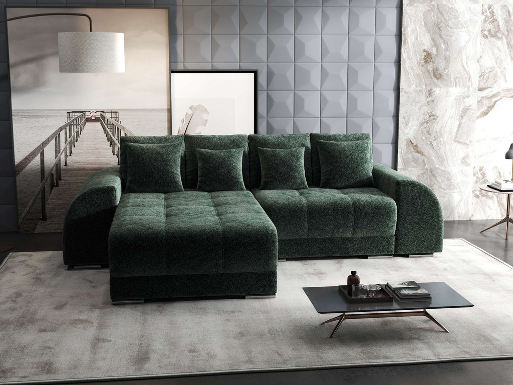 Colțar extensibil dumonde cu ladă de depozitare si sezut confortabil din spuma high-density, Verona Euphoria Verde 290x185 cm