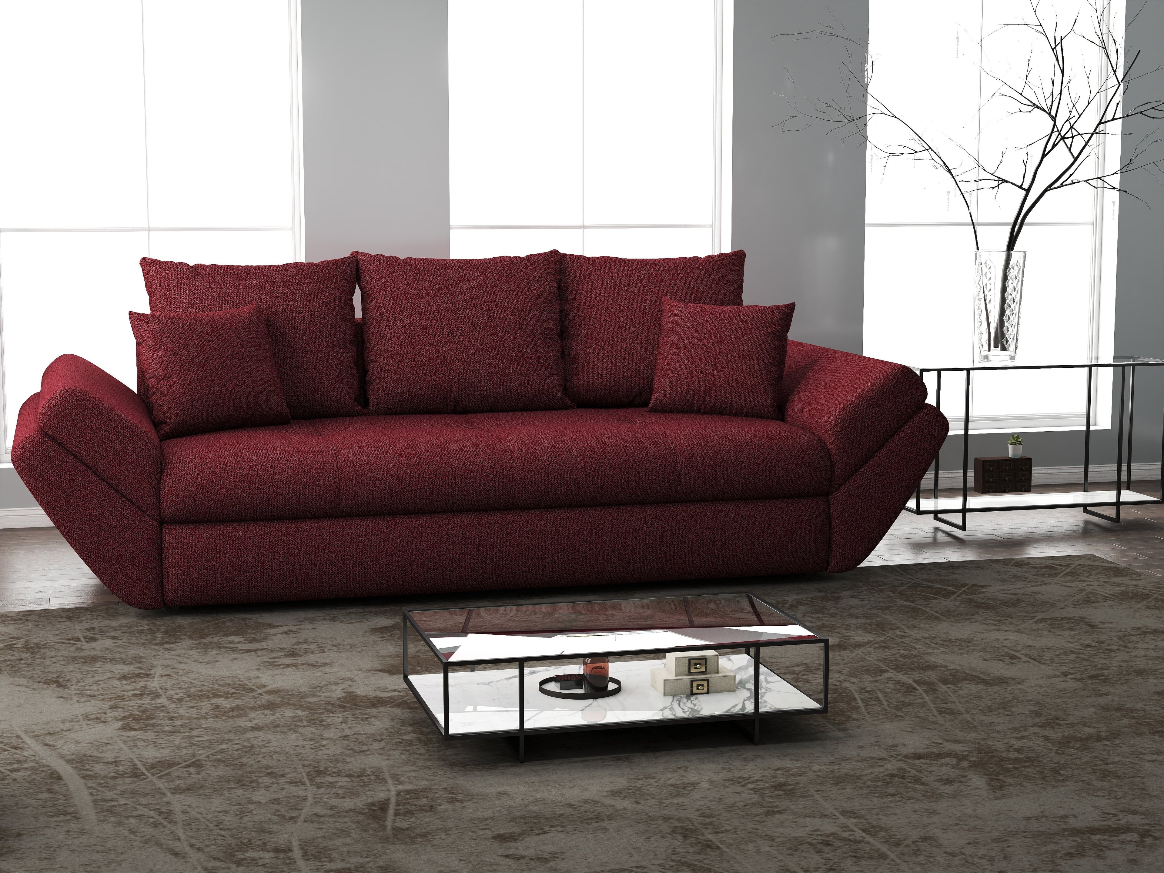 Canapea extensibilă dumonde cu ladă de depozitare si sezut confortabil din spuma high-density, Loana Enjoy Red 250x100 cm