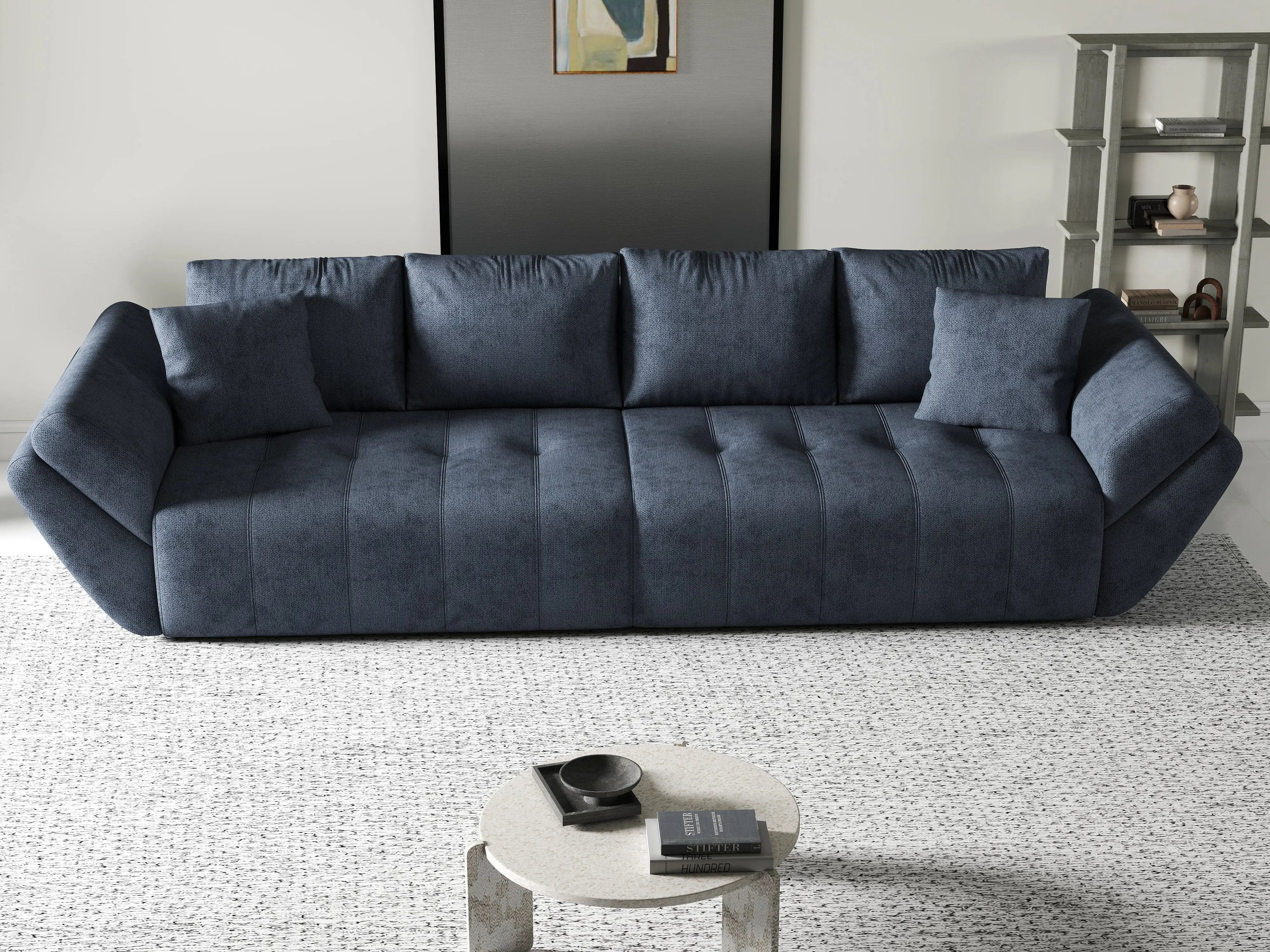 Canapea extensibilă dumonde cu ladă de depozitare si sezut confortabil din spuma high-density, Berlin Antracit 300x100 cm