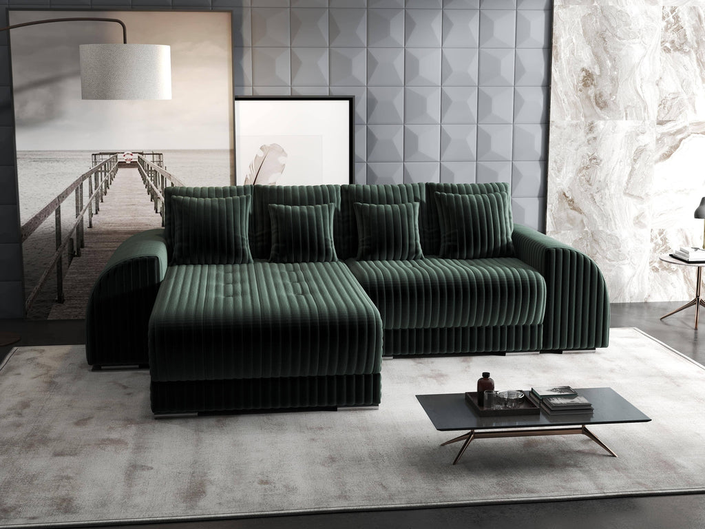 Colțar extensibil dumonde cu ladă de depozitare si sezut confortabil din spuma high-density, Verona Ambience Verde 290x185 cm