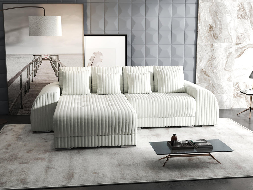 Colțar extensibil dumonde cu ladă de depozitare si sezut confortabil din spuma high-density, Verona Ambience Ivory 290x185 cm