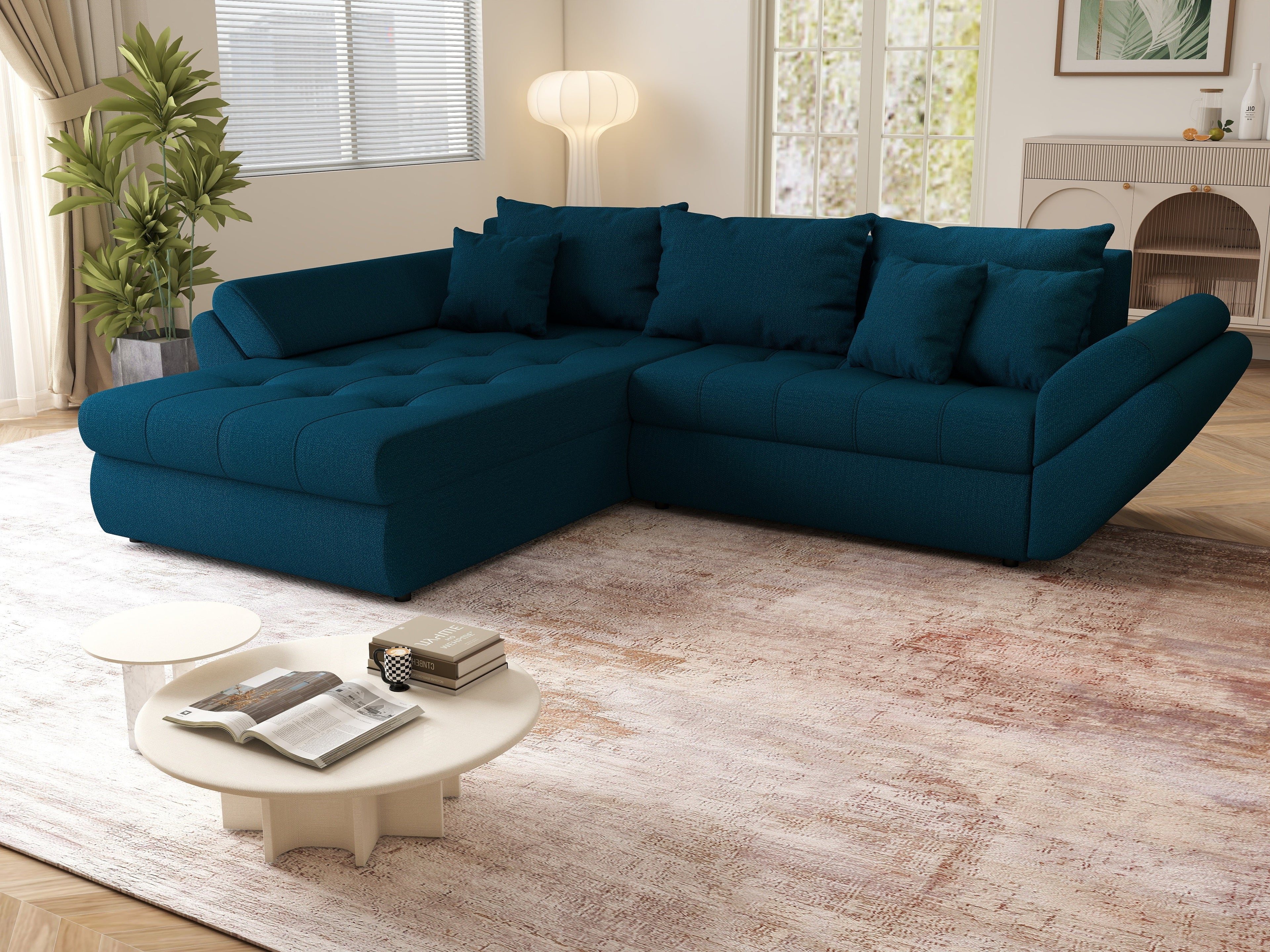 Colțar extensibil dumonde cu ladă de depozitare si sezut confortabil din spuma high-density, Loana Enjoy Petrol  270x185 cm