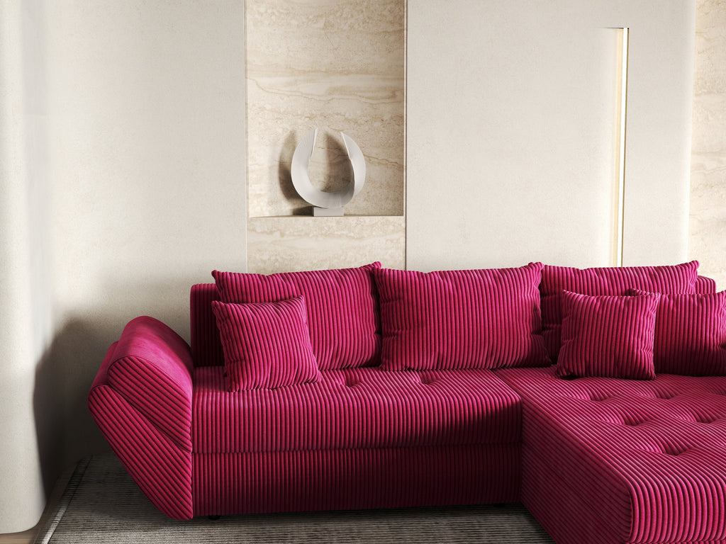 Colțar extensibil dumonde cu ladă de depozitare si sezut confortabil din spuma high-density, Loana Zoom Red II 270x185 cm