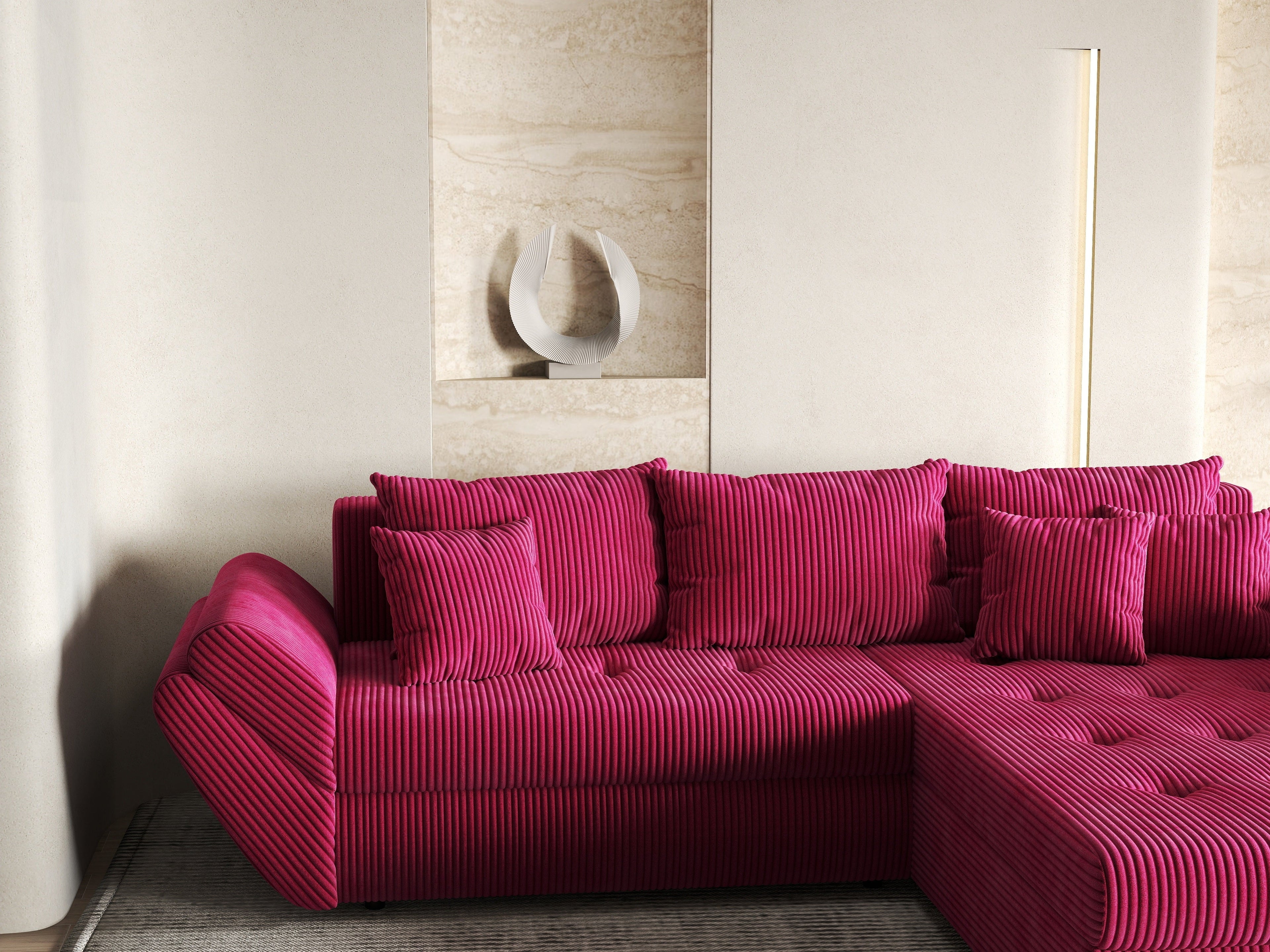 Colțar extensibil dumonde cu ladă de depozitare si sezut confortabil din spuma high-density, Loana Zoom Red II 270x185 cm