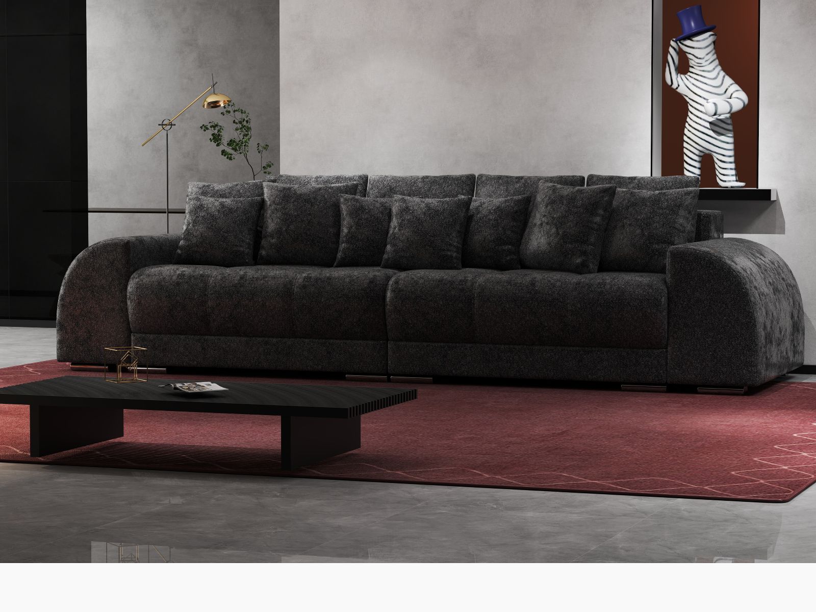Canapea extensibilă dumonde cu 2 lăzi de depozitare si sezut confortabil din spuma high-density, Verona Euphoria Black 310x100 cm