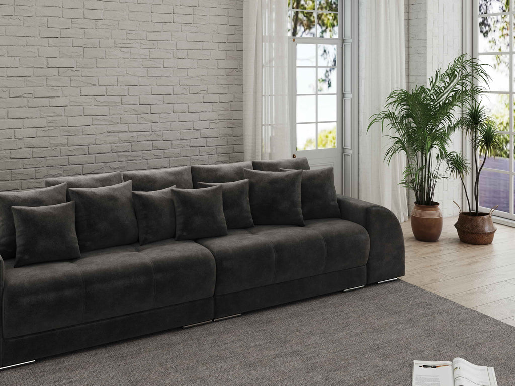 Canapea extensibilă dumonde cu 2 lăzi de depozitare si sezut confortabil din spuma high-density, Verona Tobago Anthracit 310x100 cm
