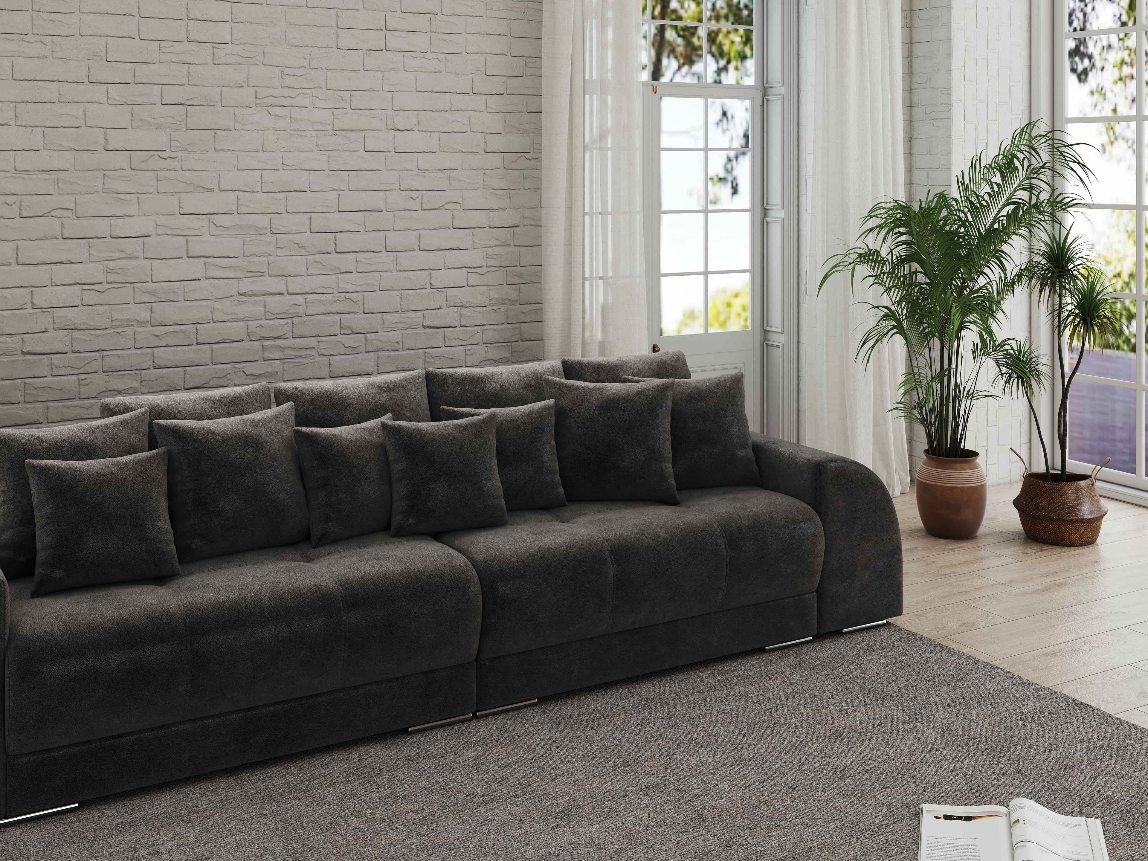 Canapea extensibilă dumonde cu 2 lăzi de depozitare si sezut confortabil din spuma high-density, Verona Tobago Anthracit 310x100 cm