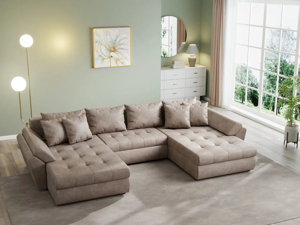 Colțar extensibil dumonde cu ladă de depozitare si sezut confortabil din spuma high-density, Loana U Tobago Silver 355x185 cm