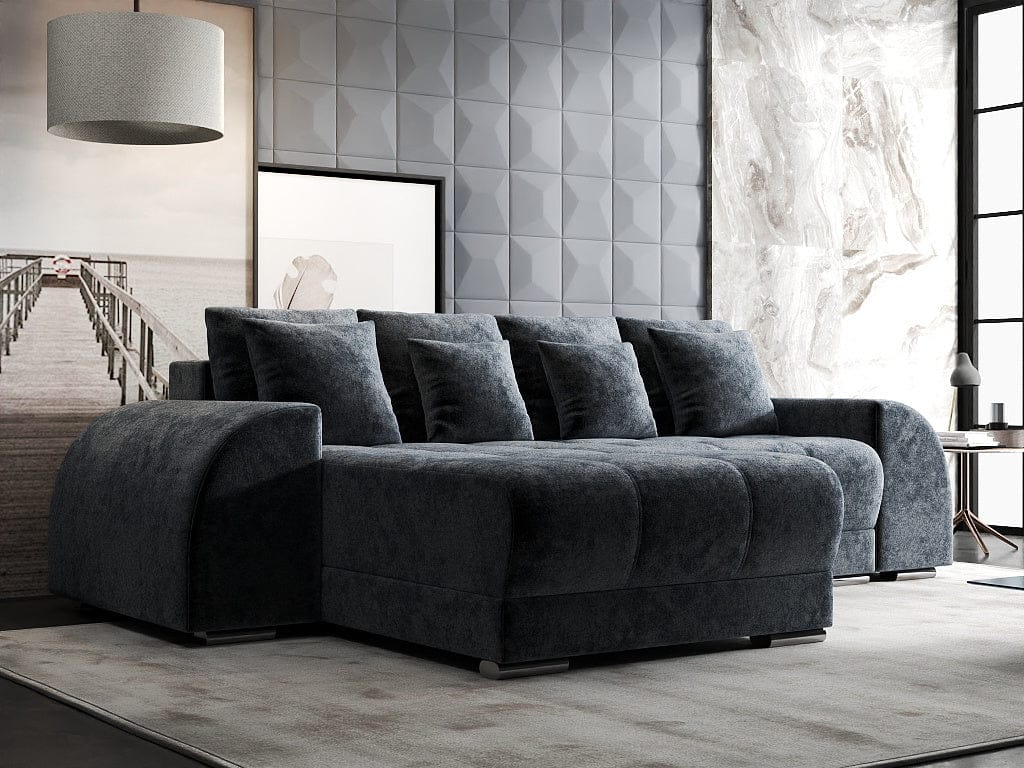 Colțar extensibil dumonde cu ladă de depozitare si sezut confortabil din spuma high-density, Verona Euphoria Grafit 290x185 cm