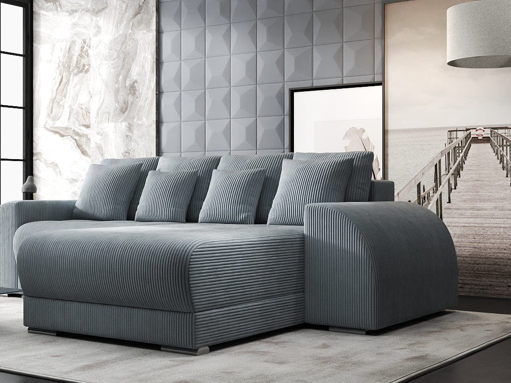 Colțar extensibil dumonde cu ladă de depozitare si sezut confortabil din spuma high-density, Verona Zoom Gri II 290x185 cm