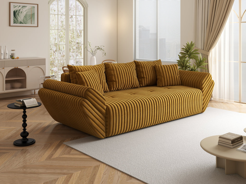 Canapea extensibilă dumonde cu ladă de depozitare si sezut confortabil din spuma high-density, Berlin Ambience Mustar 250x100 cm
