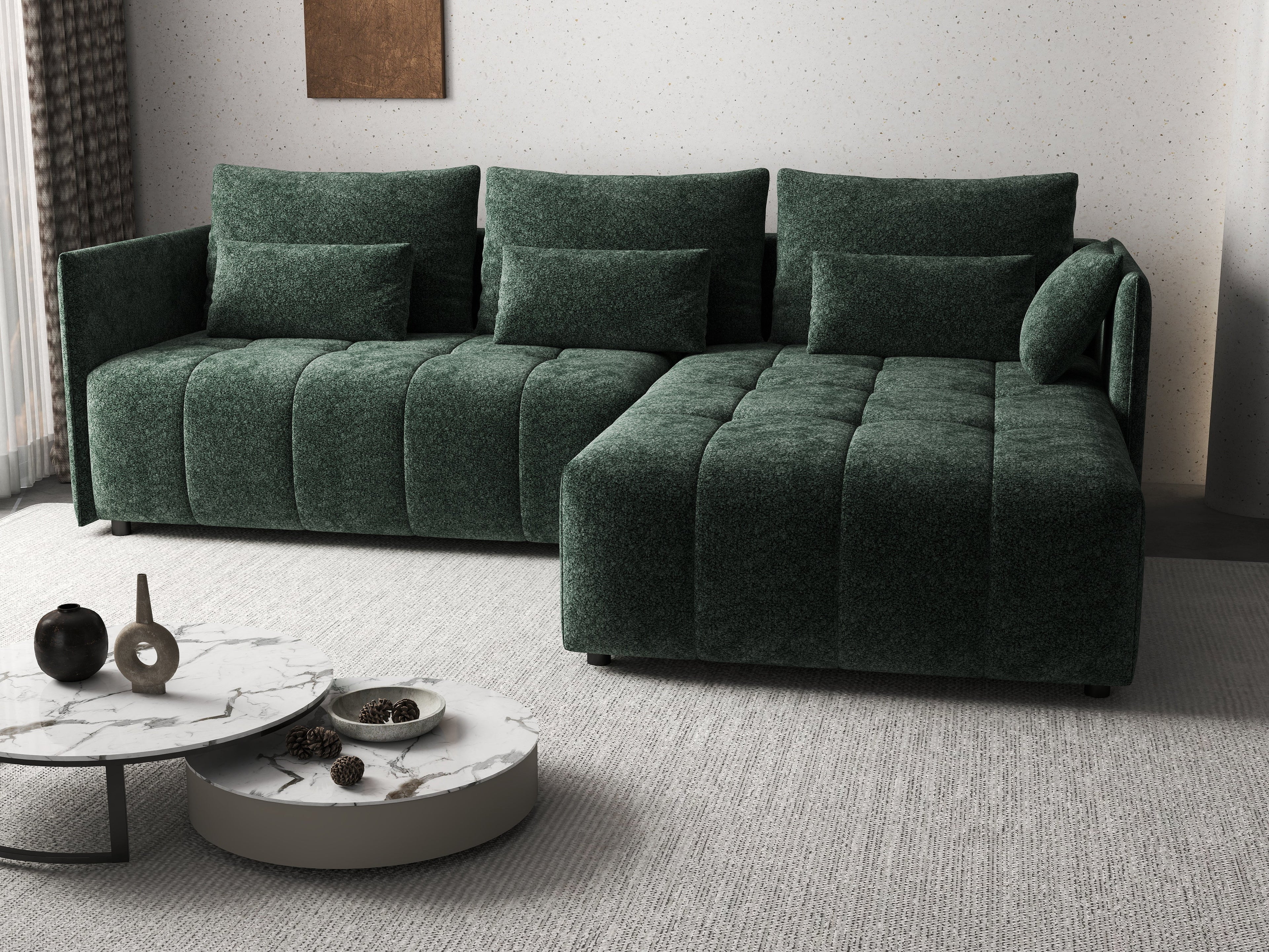 Colțar extensibil dumonde cu ladă de depozitare si sezut confortabil din spuma high-density, Malta Euphoria Green 235x185 cm