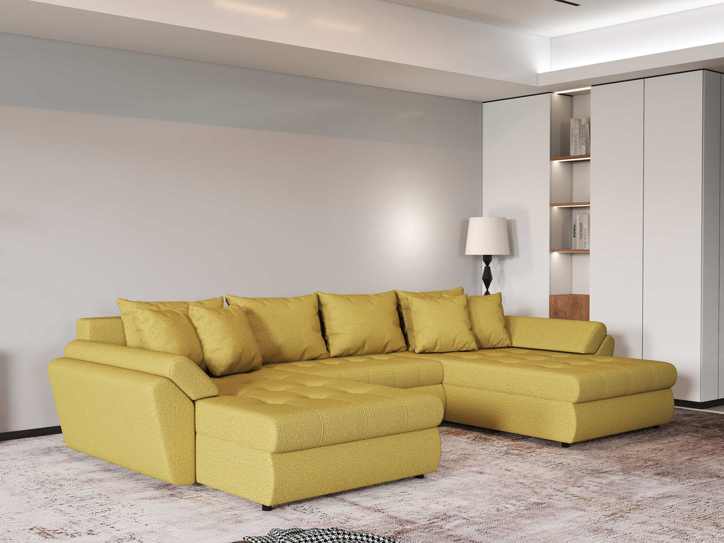 Colțar extensibil dumonde cu ladă de depozitare si sezut confortabil din spuma high-density, Loana U Enjoy Melon 355x185 cm