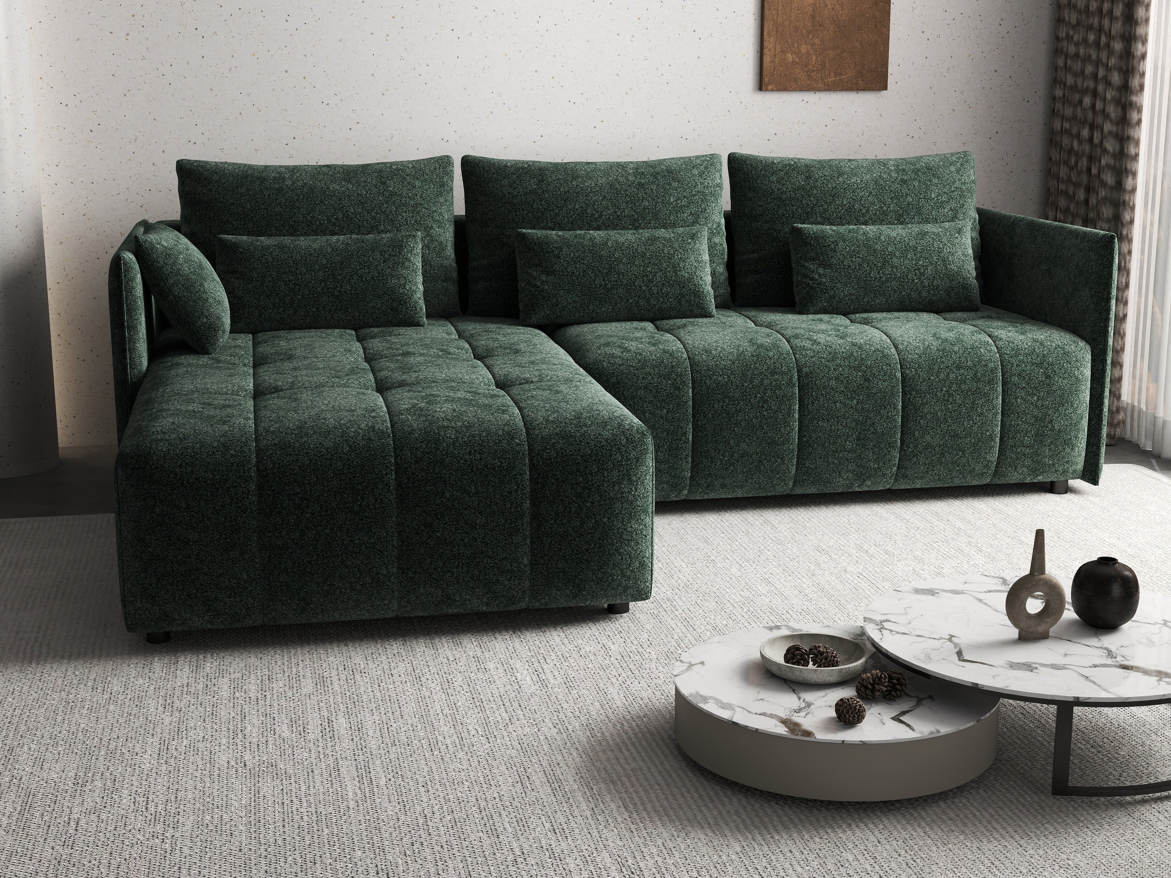 Colțar extensibil dumonde cu ladă de depozitare si sezut confortabil din spuma high-density, Malta Euphoria Green II 235x185 cm