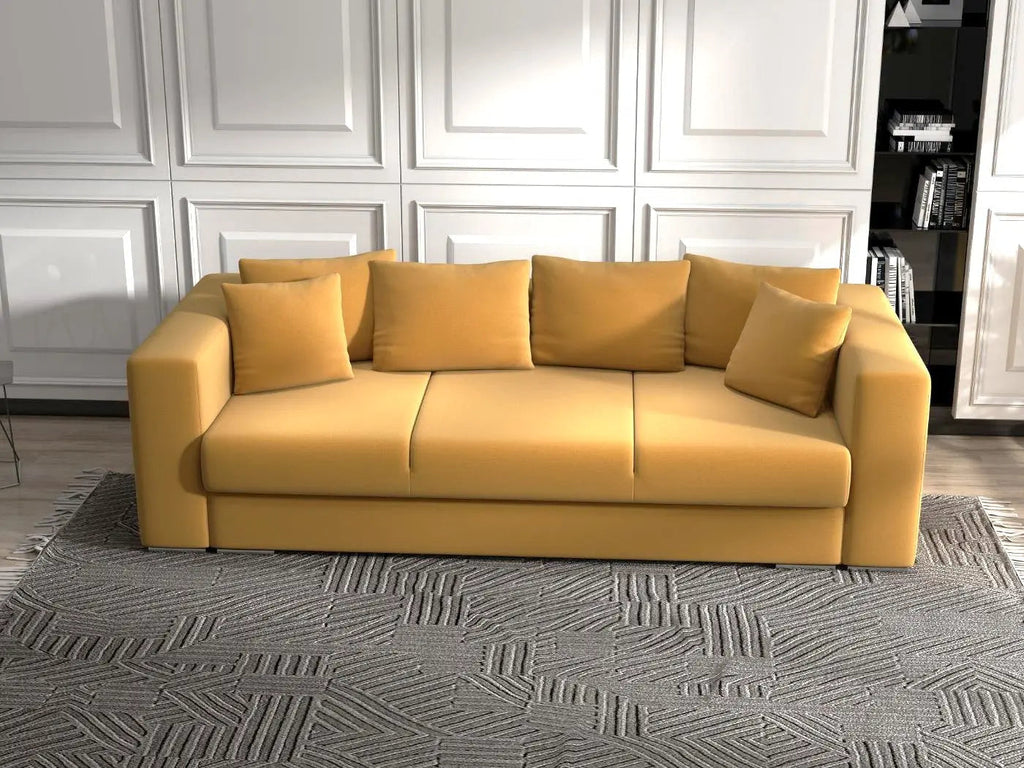Canapea extensibilă dumonde cu ladă de depozitare si sezut confortabil din spuma high-density, Gloria Royal Muștar  240x100 cm