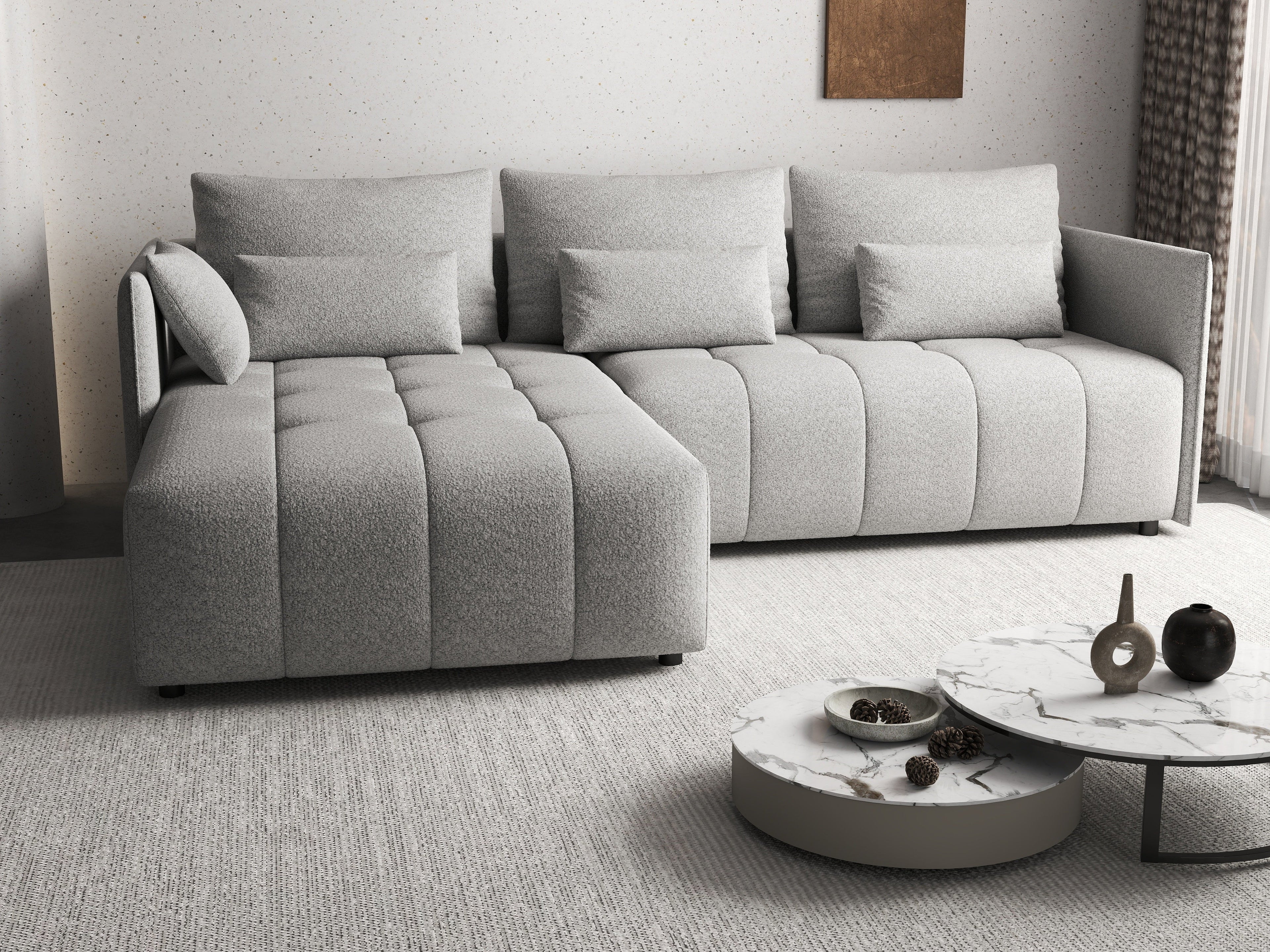 Colțar extensibil dumonde cu ladă de depozitare si sezut confortabil din spuma high-density, Malta Euphoria Dove II 235x185 cm
