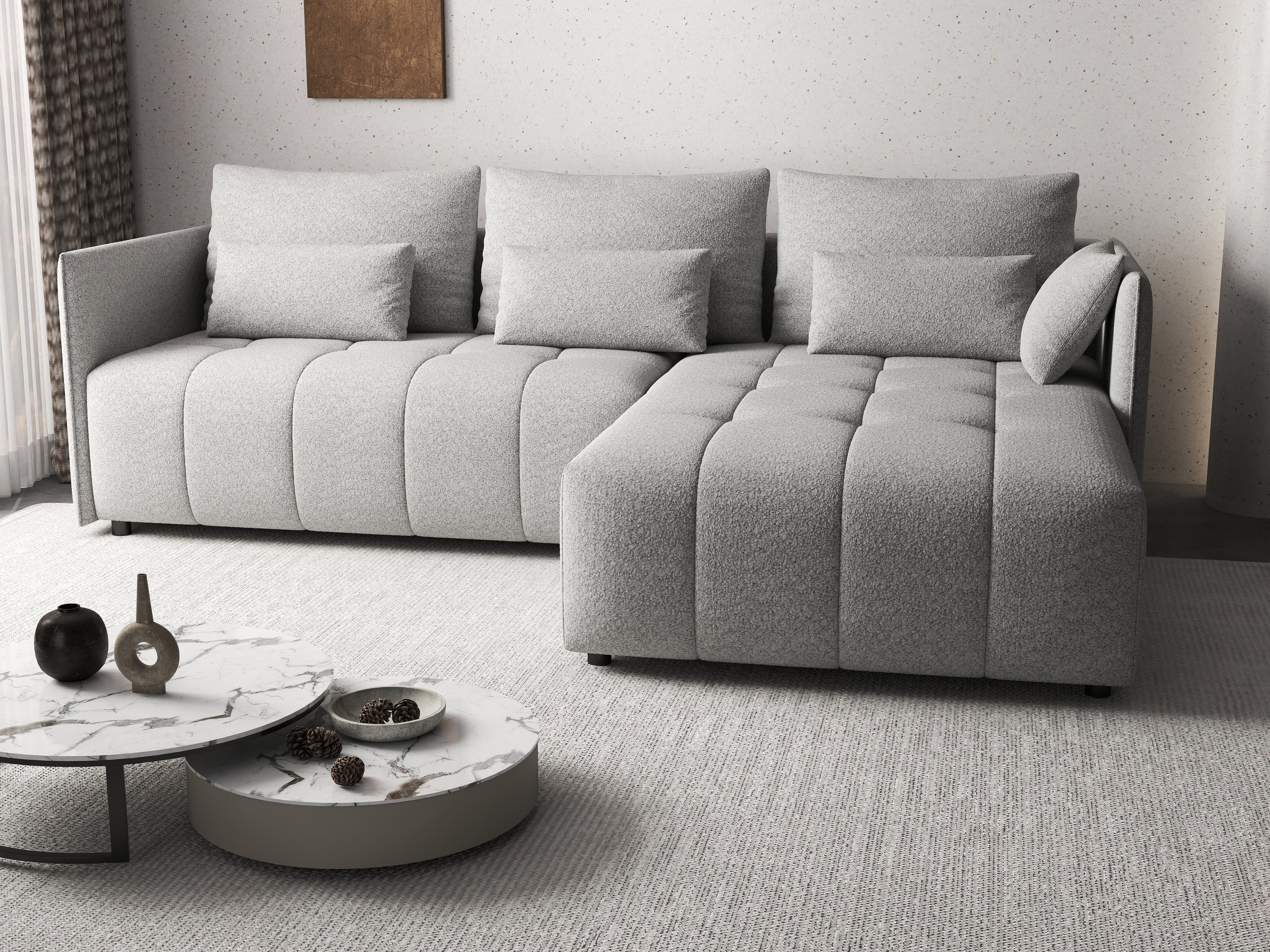 Colțar extensibil dumonde cu ladă de depozitare si sezut confortabil din spuma high-density, Malta Euphoria Dove 235x185 cm