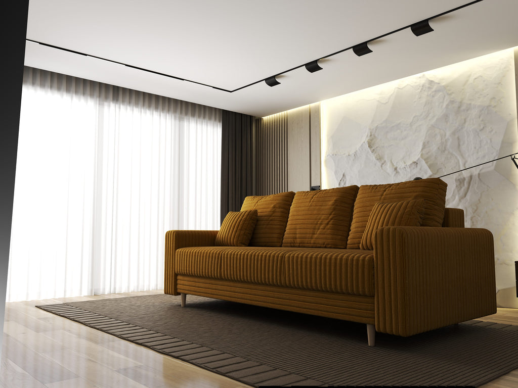 Canapea extensibilă dumonde cu ladă de depozitare si sezut confortabil din spuma high-density, Kronos Ambience Mustar 210x100 cm