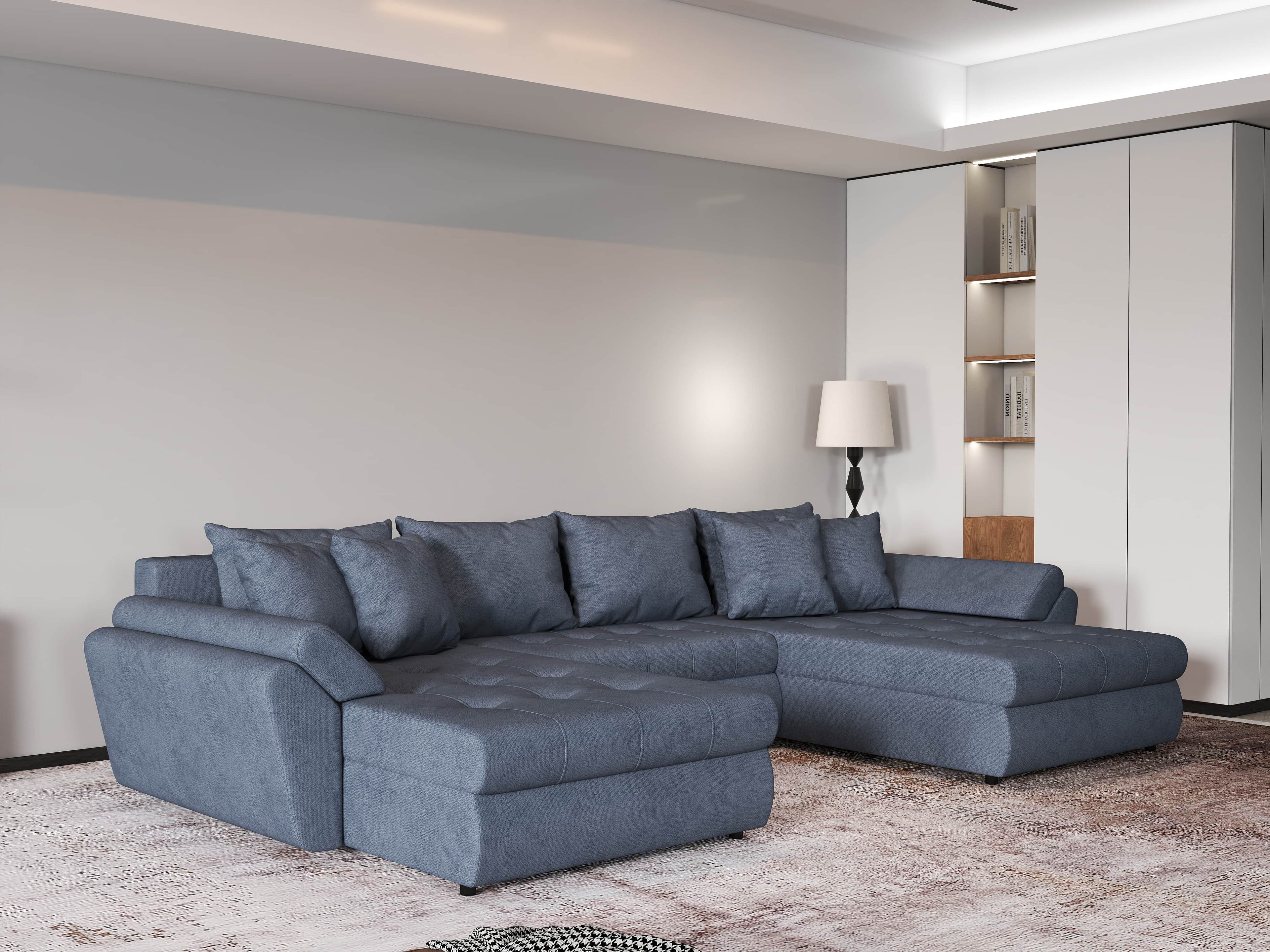 Colțar extensibil dumonde cu ladă de depozitare si sezut confortabil din spuma high-density, Loana U Enjoy Antracit 355x185 cm