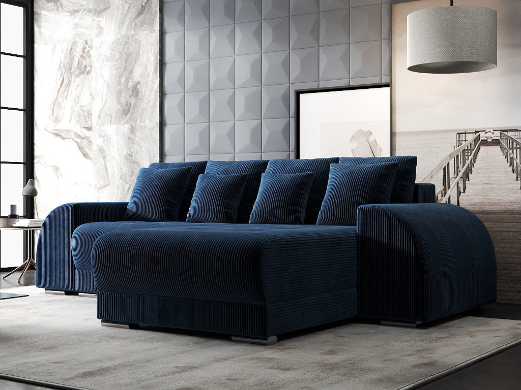 Colțar extensibil dumonde cu ladă de depozitare si sezut confortabil din spuma high-density, Verona Zoom Albastru II 290x185 cm