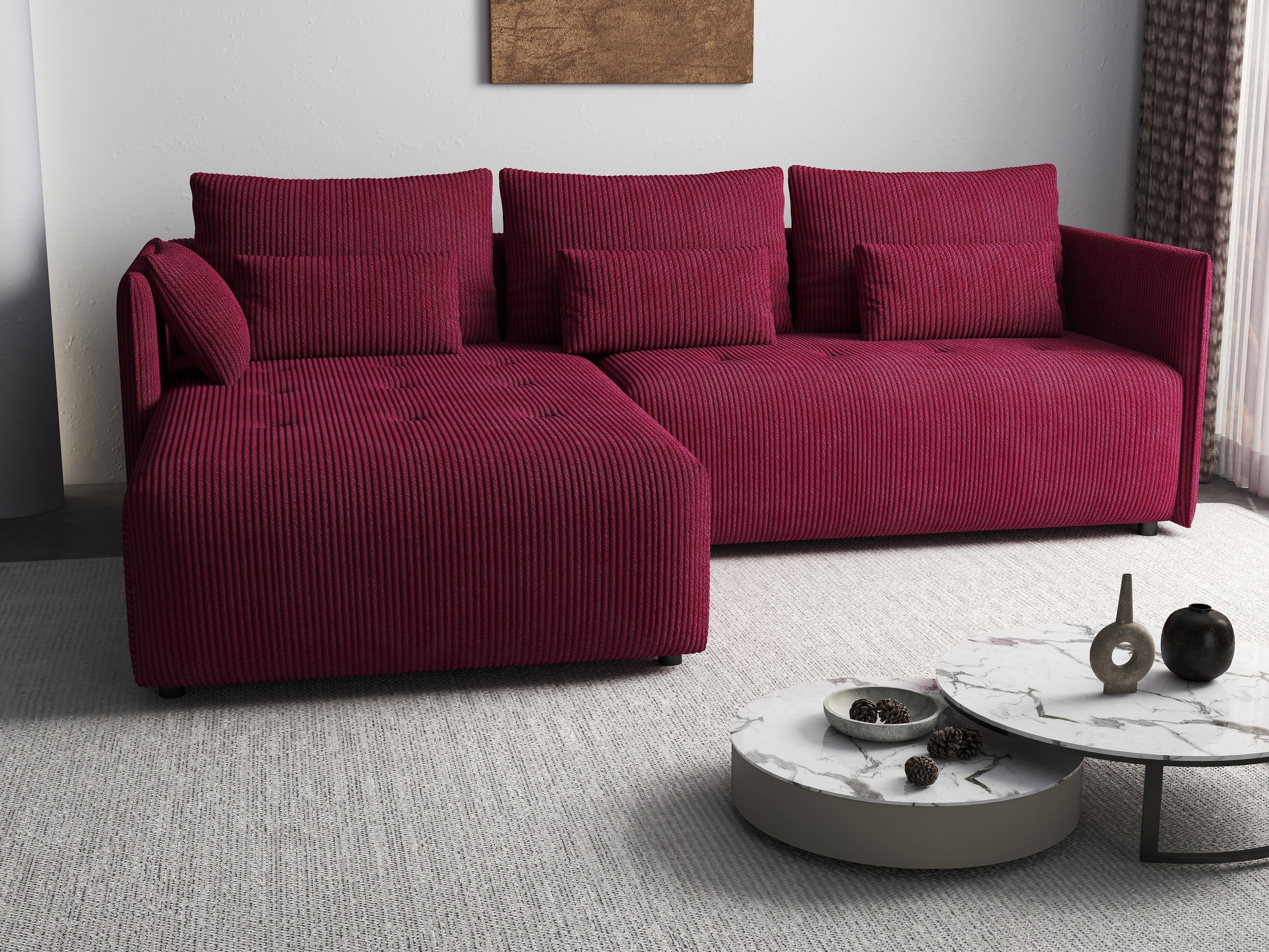 Colțar extensibil dumonde cu ladă de depozitare si sezut confortabil din spuma high-density, Malta Zoom Red 235x185 cm