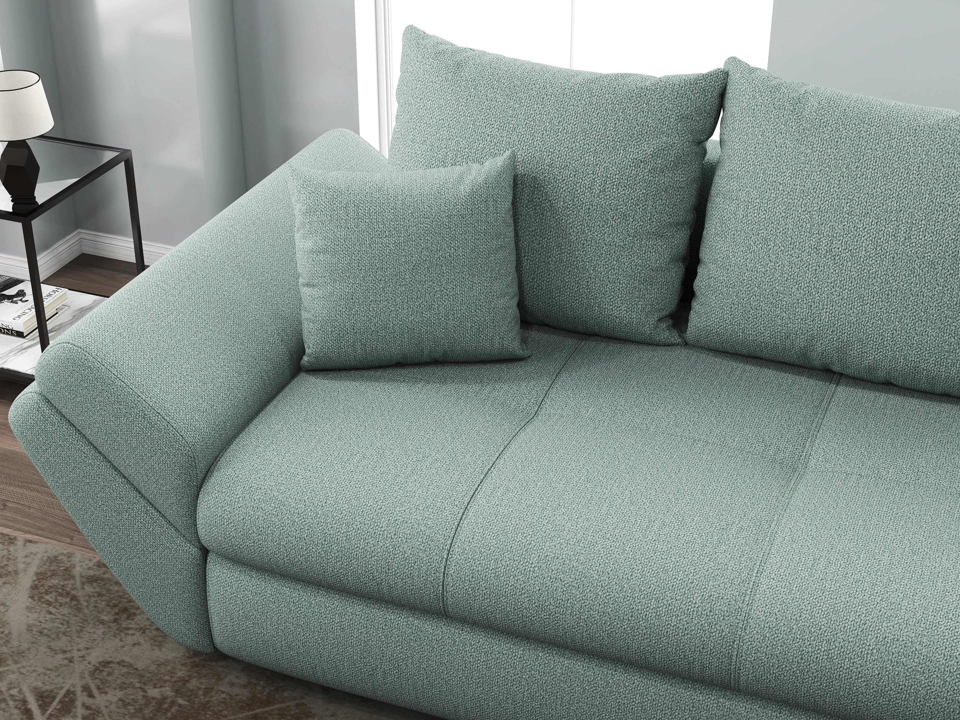 Canapea extensibilă dumonde cu ladă de depozitare si sezut confortabil din spuma high-density, Loana Enjoy Mint 250x100 cm