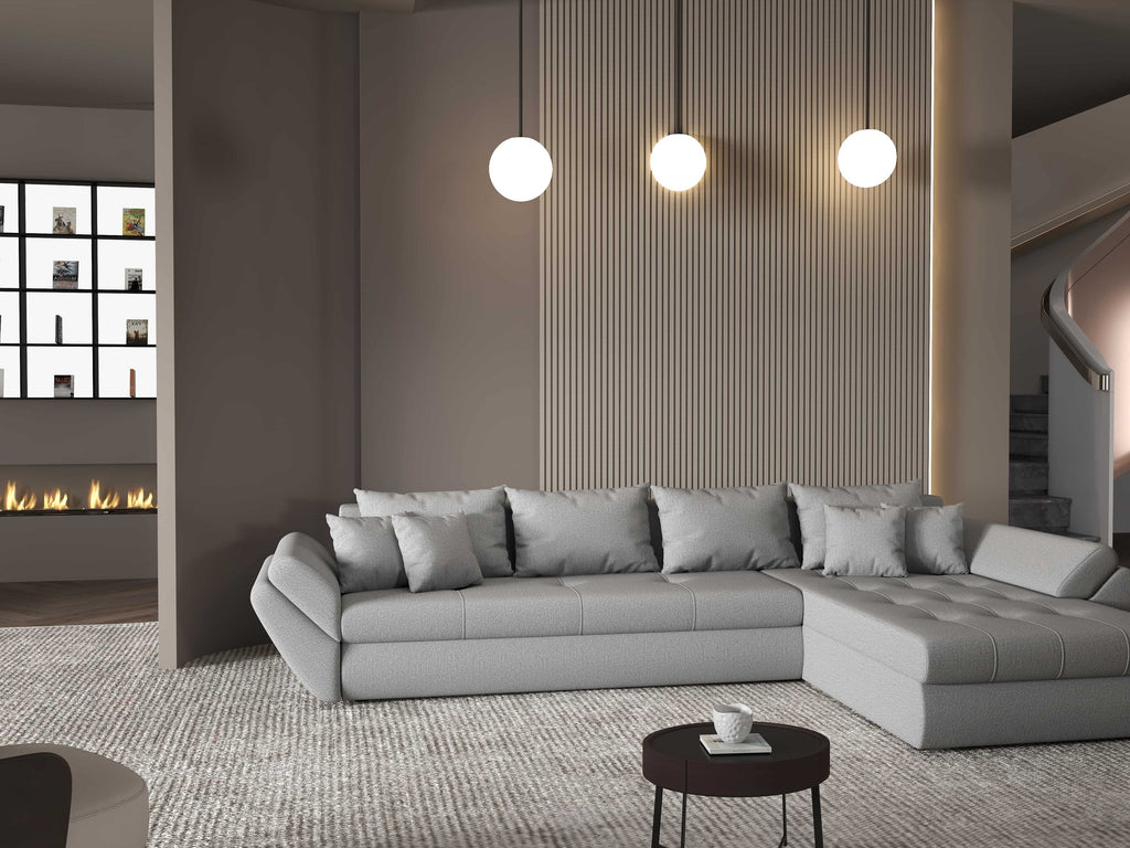 Colțar extensibil dumonde cu ladă de depozitare si sezut confortabil din spuma high-density, Loana XL Enjoy Gri II 335x185 cm