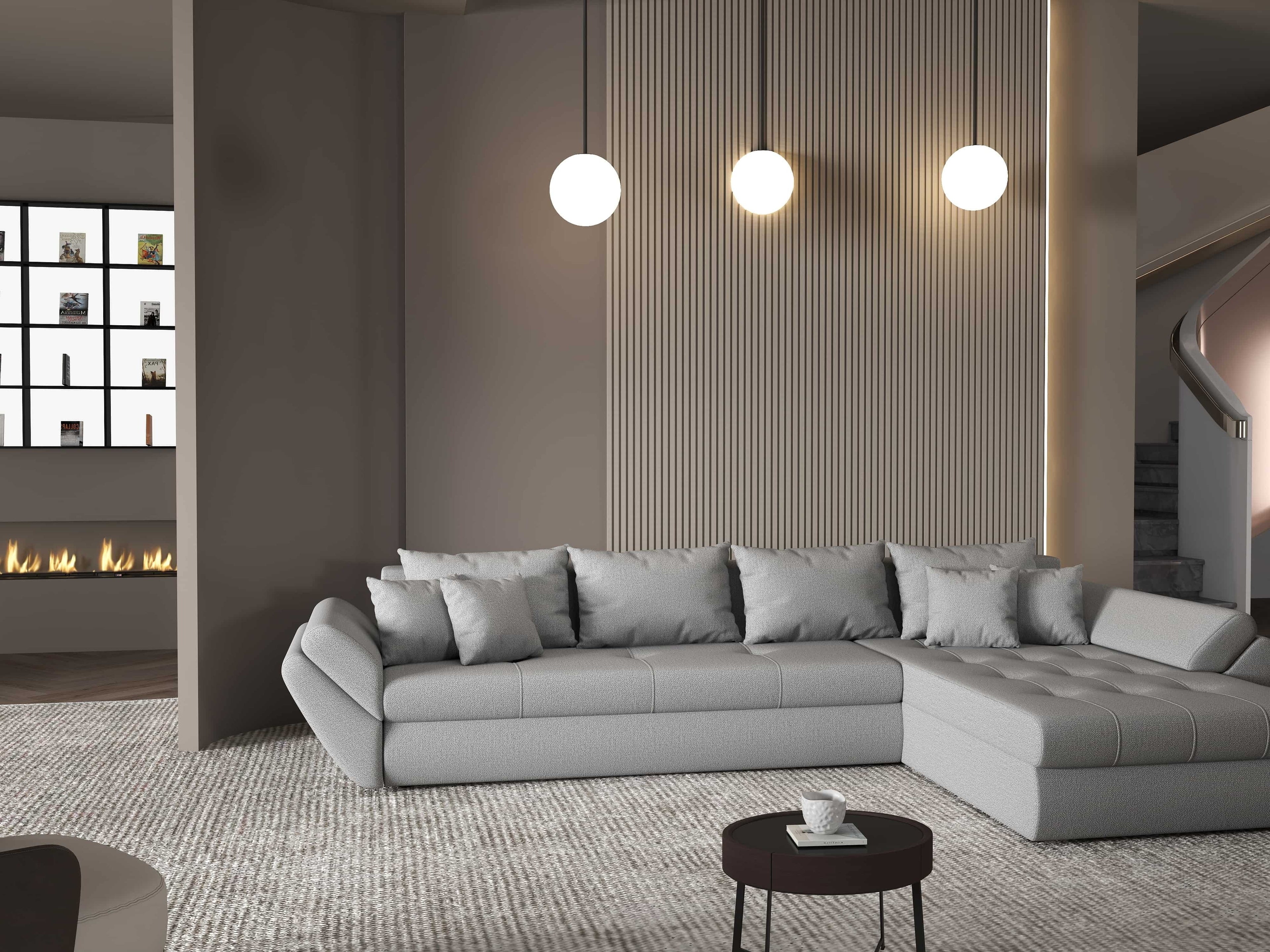 Colțar extensibil dumonde cu ladă de depozitare si sezut confortabil din spuma high-density, Loana XL Enjoy Gri II 335x185 cm
